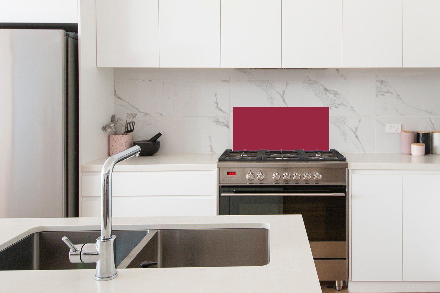 Fett - 60x30 Küchenrückwand Rot Einfarbig, Wandschutz, gegen MuchoWow cm, und (1-tlg), Küchen Schmutzflecken für