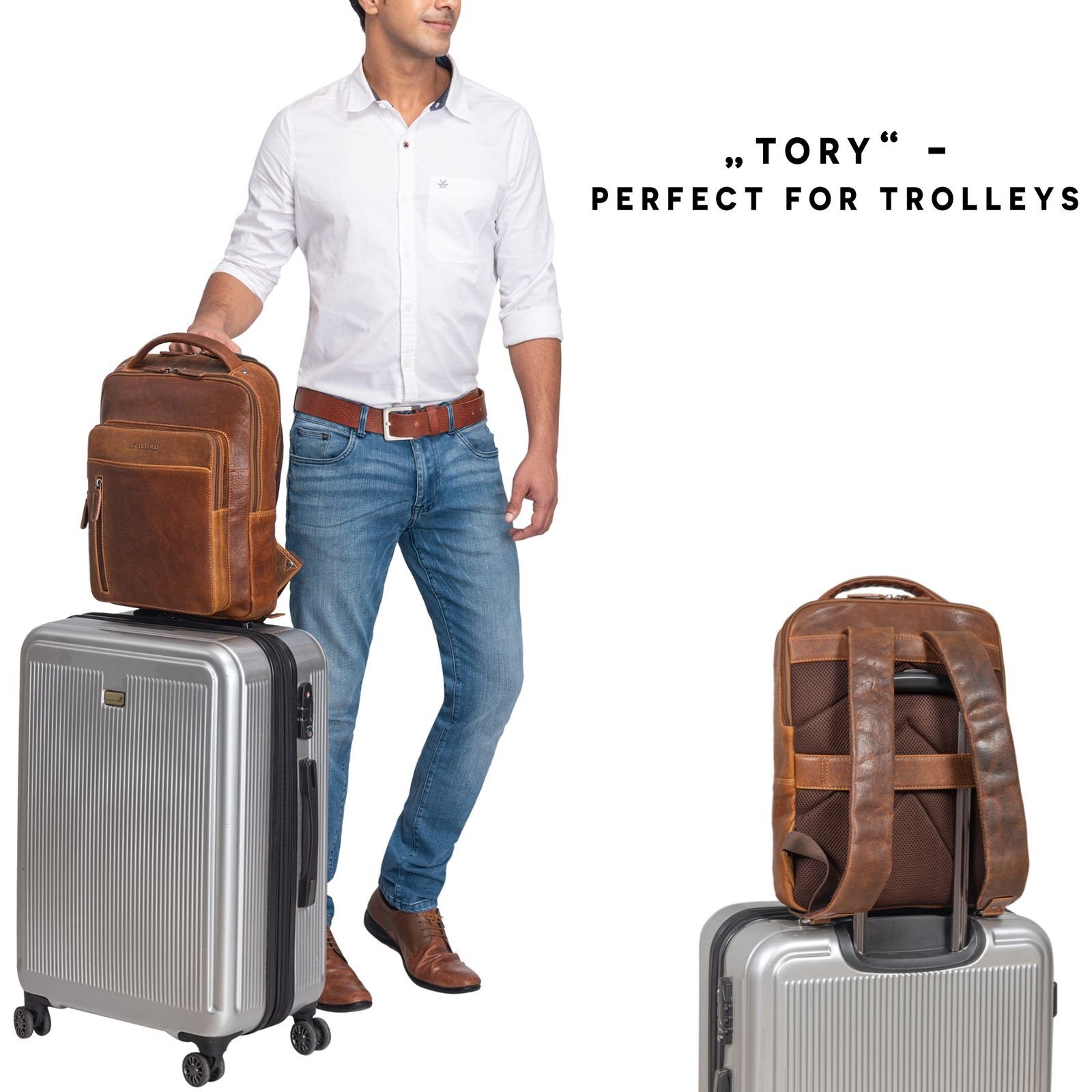 STILORD Notebook-Rucksack "Tory" Leder Laptoprucksack 13 - 14 Zoll Herren Damen