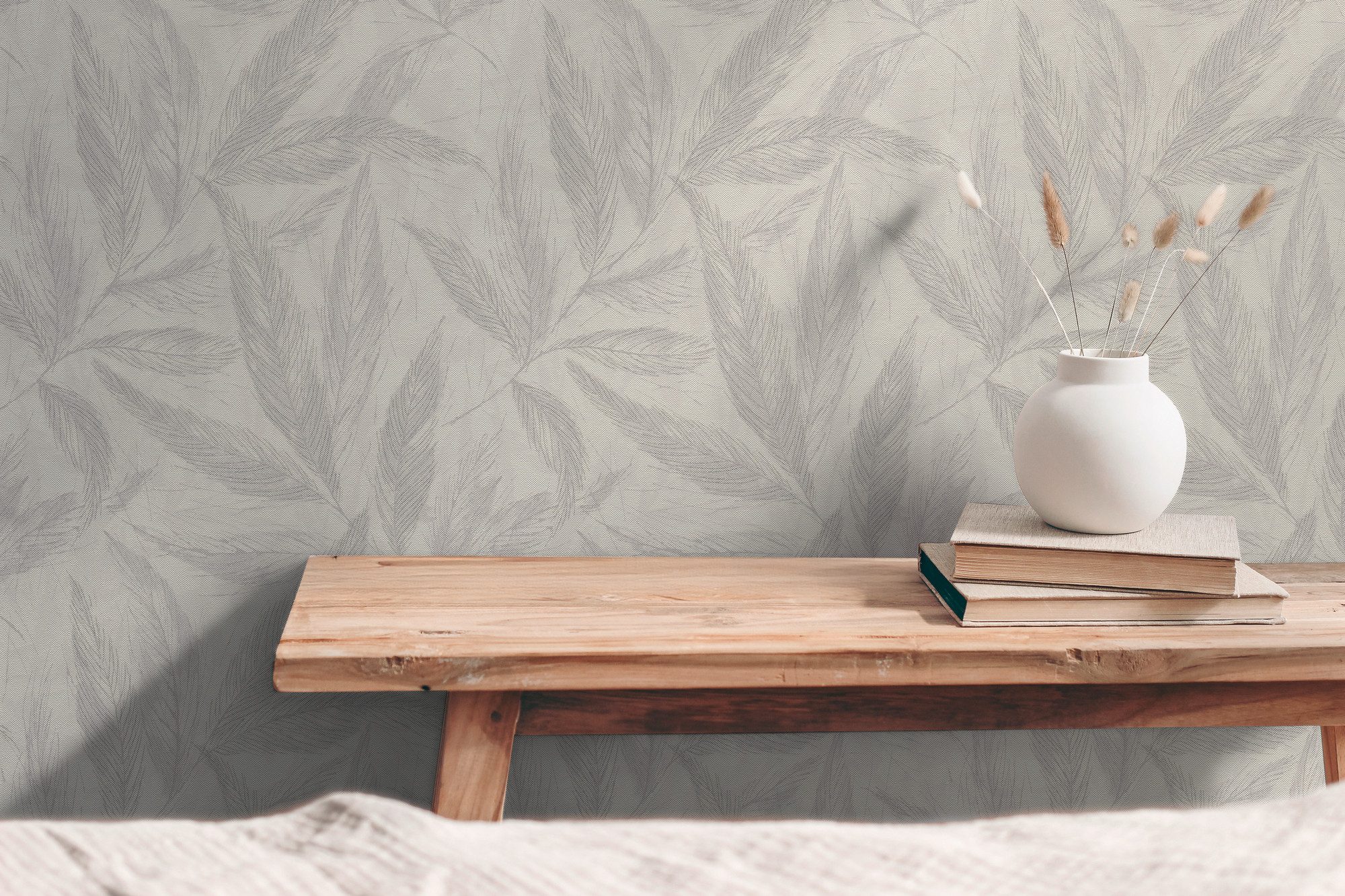 A.S. Création Vliestapete mit Blätter-Design natürliche Eleganz, strukturiert, matt, (1 St), Dekorative Vliestapete mit filigranem Blattmuster