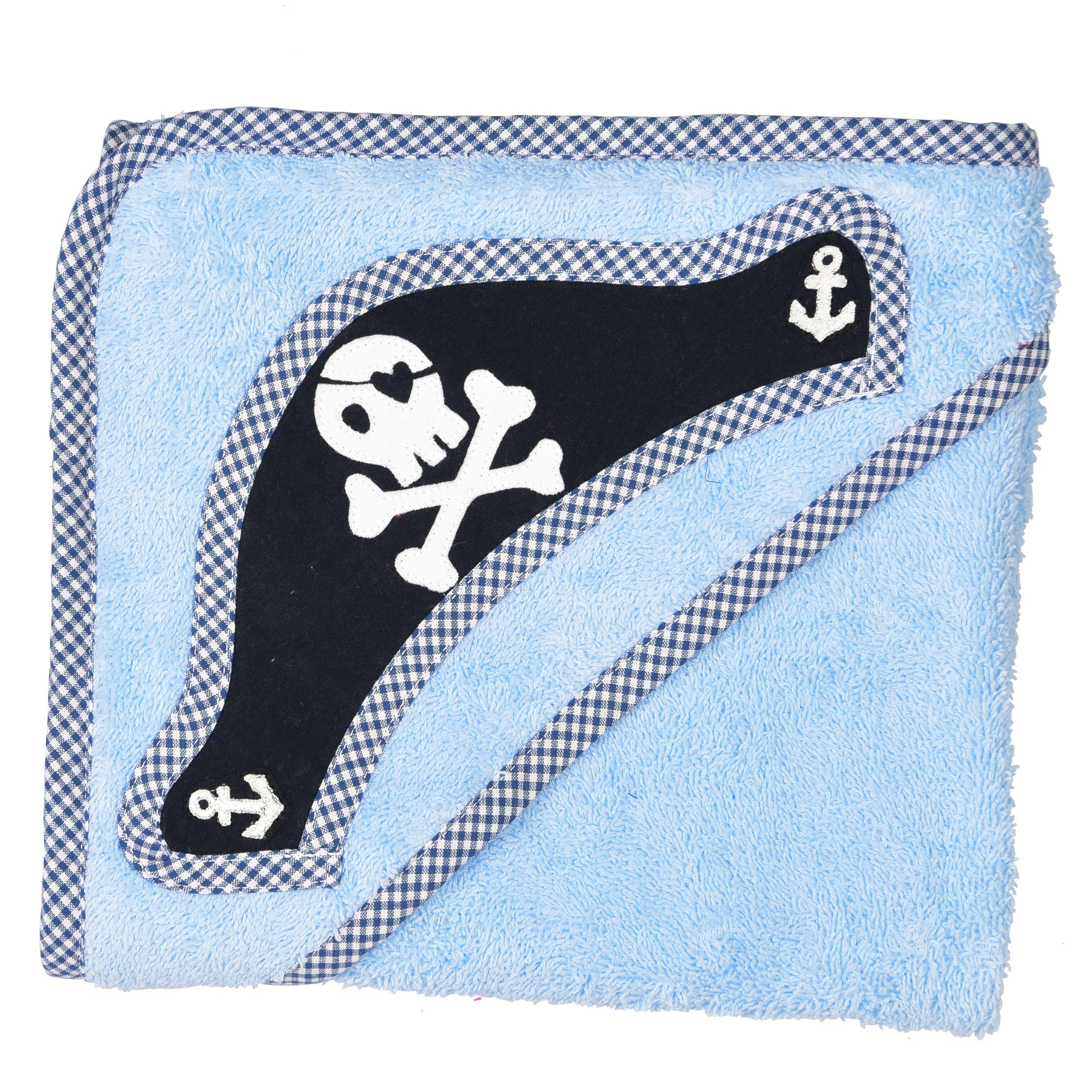 P.Eisenherz Kapuzenhandtuch Kapuzenhandtuch mit Motiv Frottee Baumwolle aus saugfähiger flauschiger, (1-St), hellblau hellblau, in "Piratenhut"