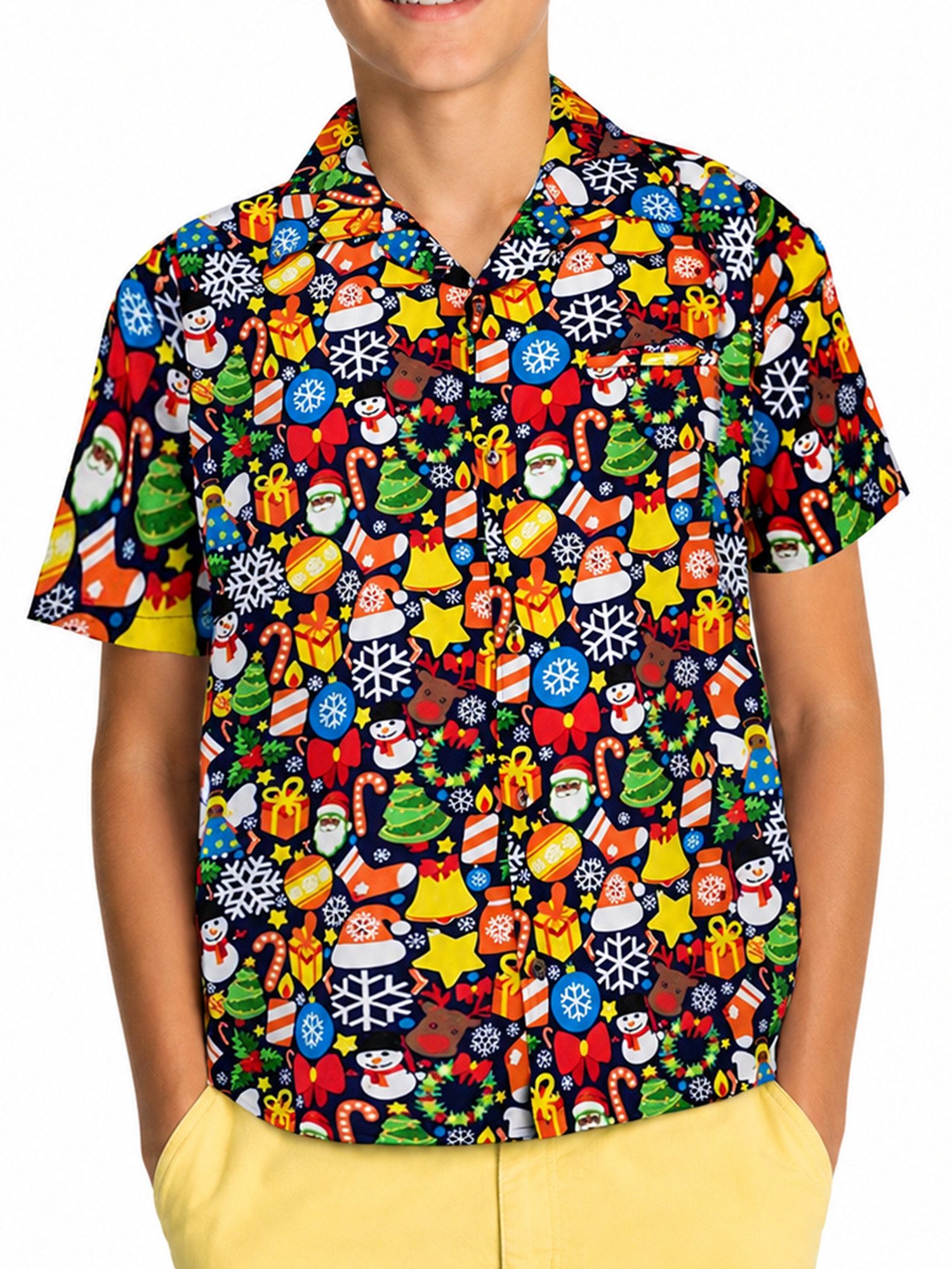 King Kameha Hawaiihemd "Christmas Allover" Kids Funky Hawaii-Hemd Kurzarm Front-Tasche