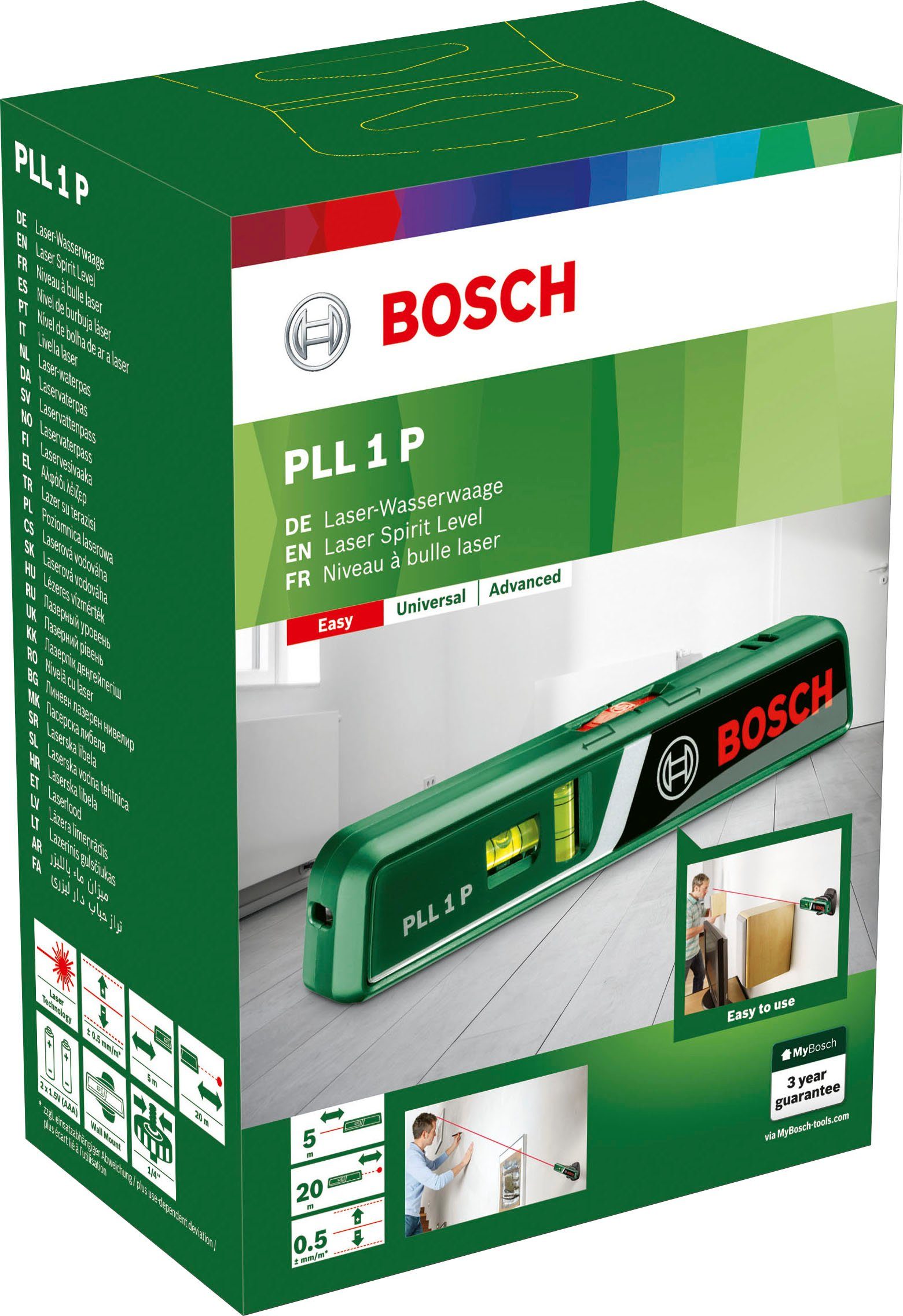 Bosch Home Lasermessgerät 1 Wasserwaage, Batterien Garden inklusive P, mit PLL &