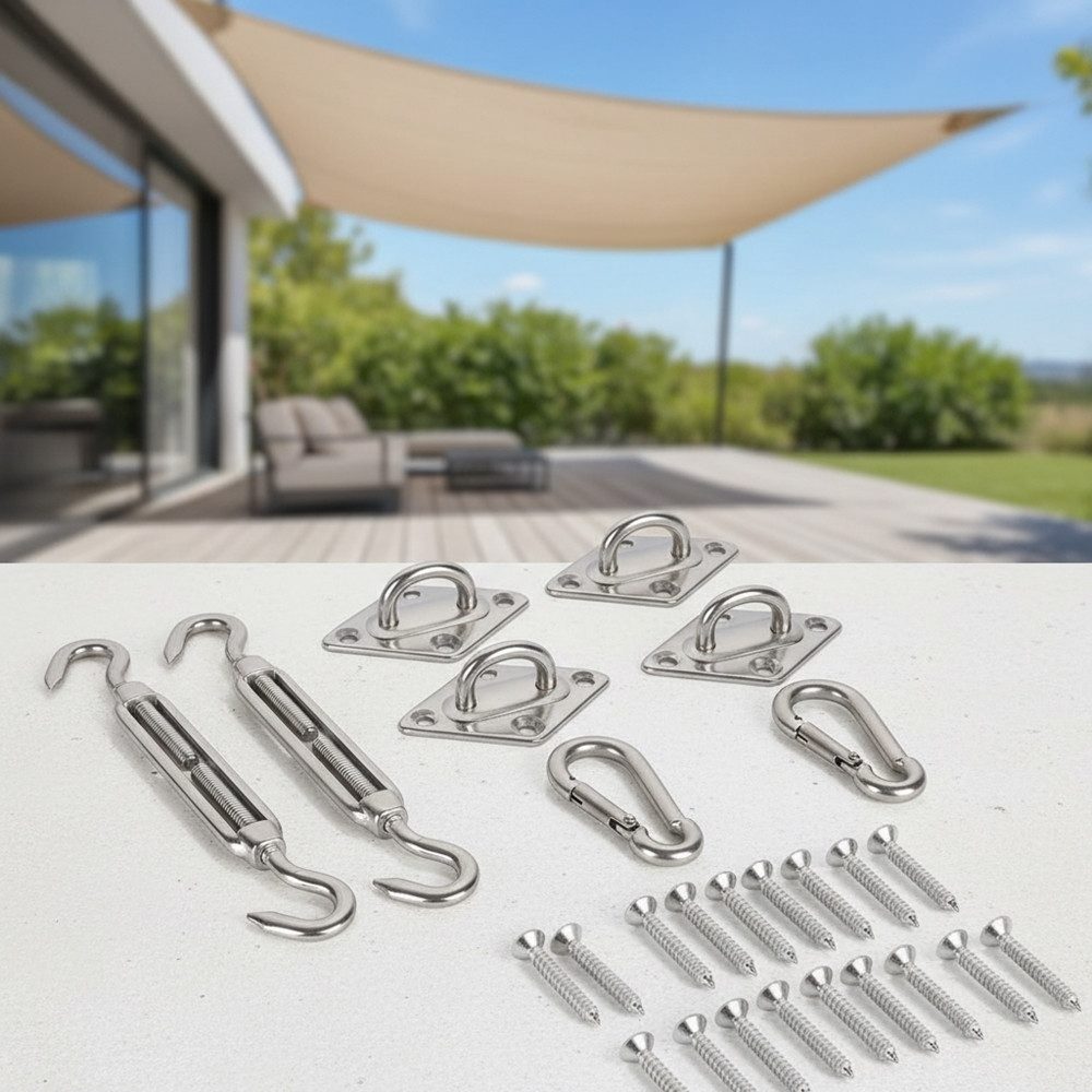 Mucola Sonnenschutz 8-Teilig Befestigungsset Sonnensegel Zubehör Montage Befestigungs-Set, Lichtschutz, glatt, wiederverwendbar