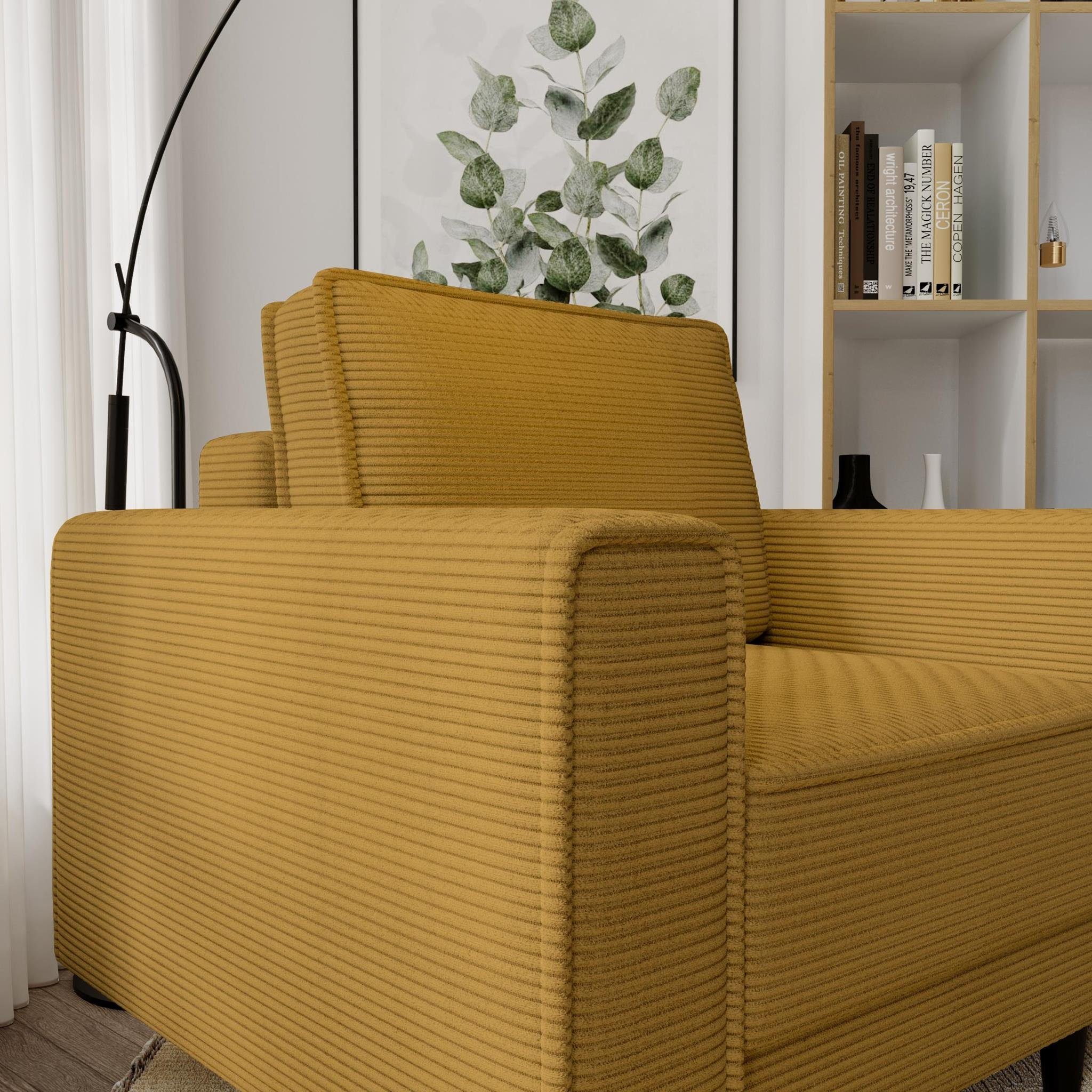 Sessel Monte Relaxsessel Cordstoff, cm 01) Gelb Holzbeine), (poso Wellenunterfederung Polstersessel mit aus (Gelb Beautysofa 105x93