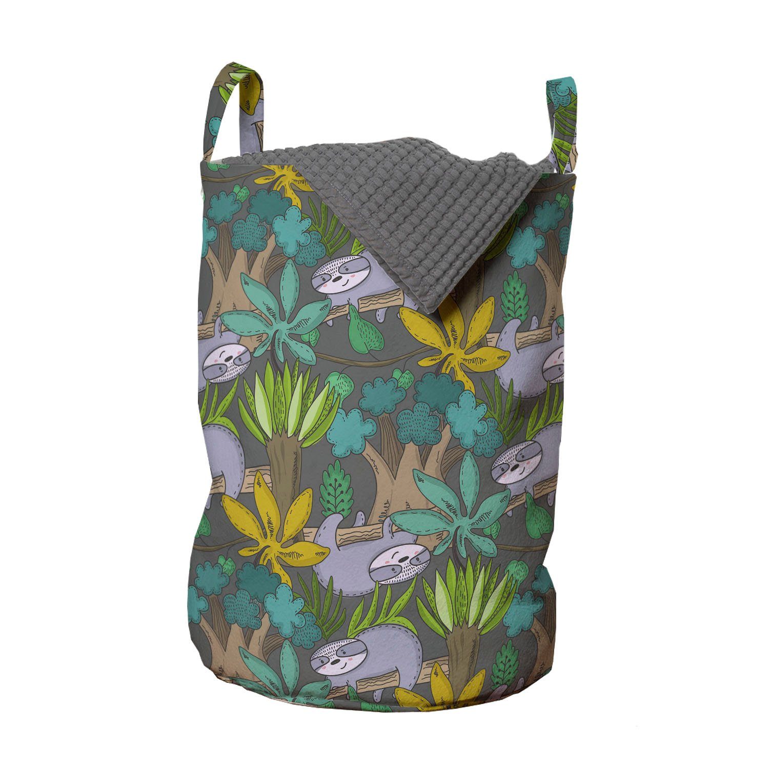 Abakuhaus Wäschesäckchen mit Sloth Leaves Dschungelpflanzen Waschsalons, Lustige Wäschekorb Griffen Kordelzugverschluss für