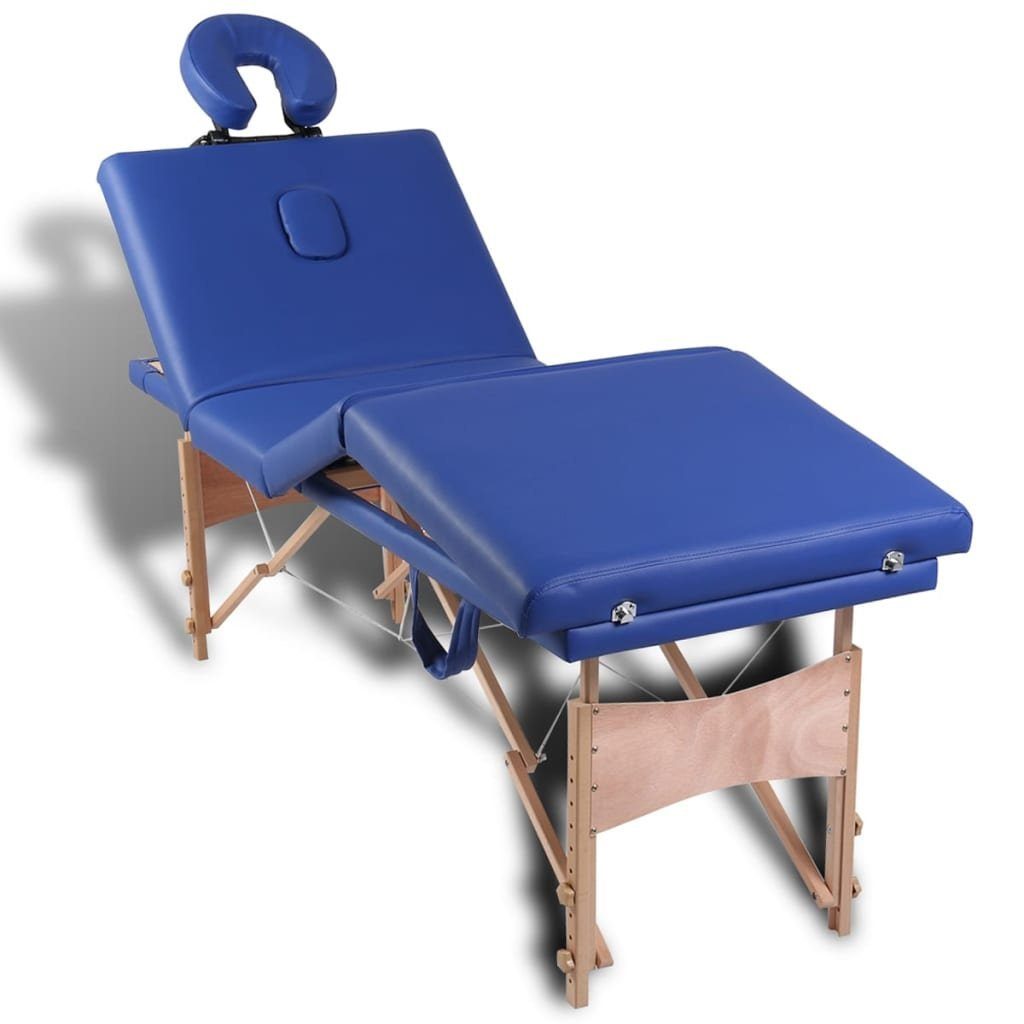 vidaXL Massageliege Massageliege Klappbar 4-Zonen mit Holzgestell Blau