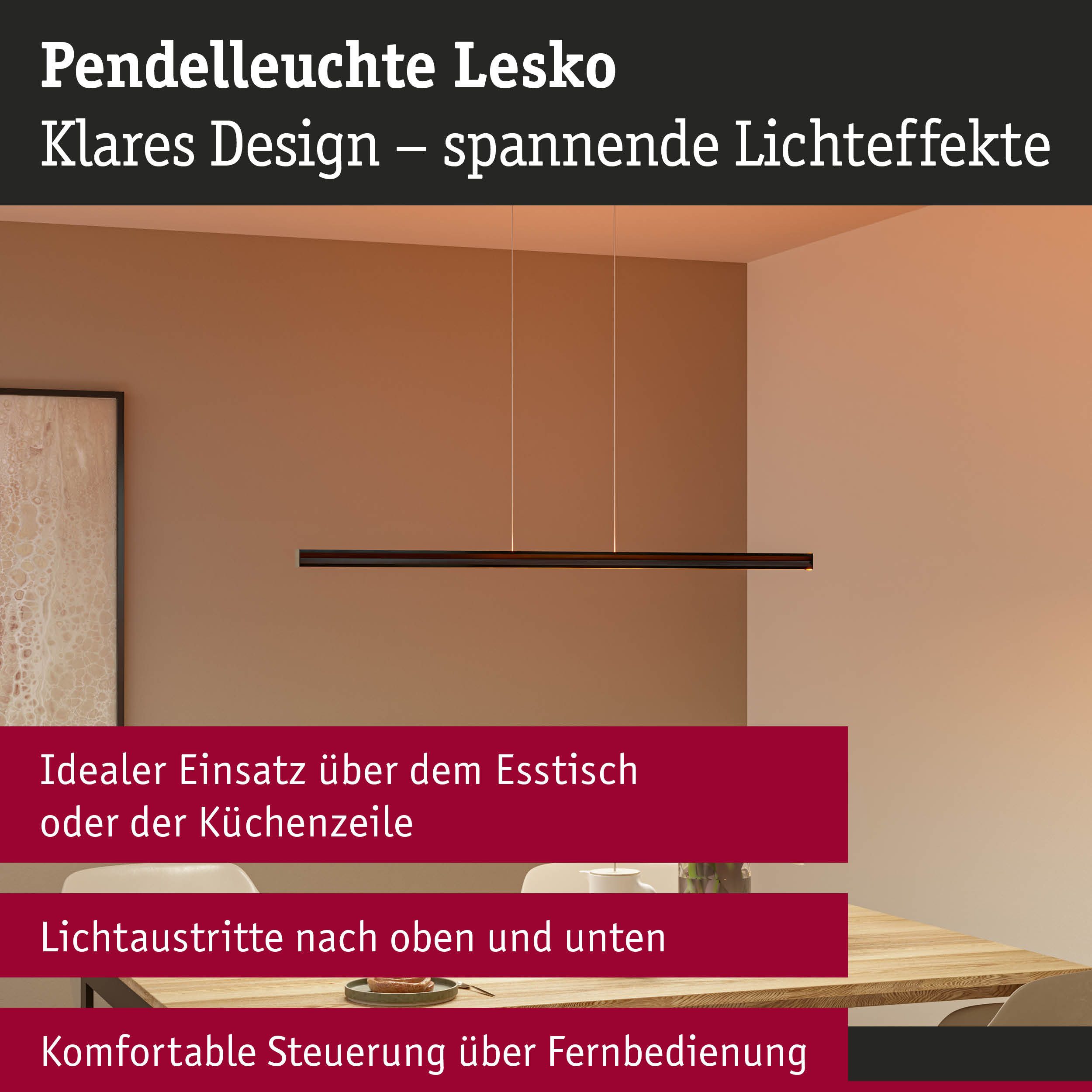 Paulmann LED Pendelleuchte LED Pendelleuchte Lesko RGBW+ dimmbar 1400lm / 120lm 19W / 3W Schwarz – Bild 4 von 5