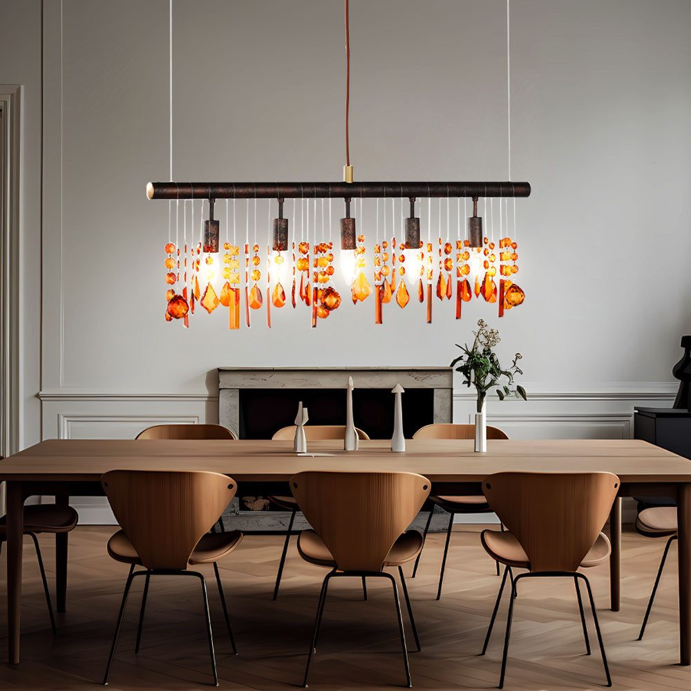 etc-shop Hängeleuchte, Leuchtmittel inklusive, Warmweiß, LED Hängeleuchte 5 flammig Esstischleuchte Kristall Pendellampe braun