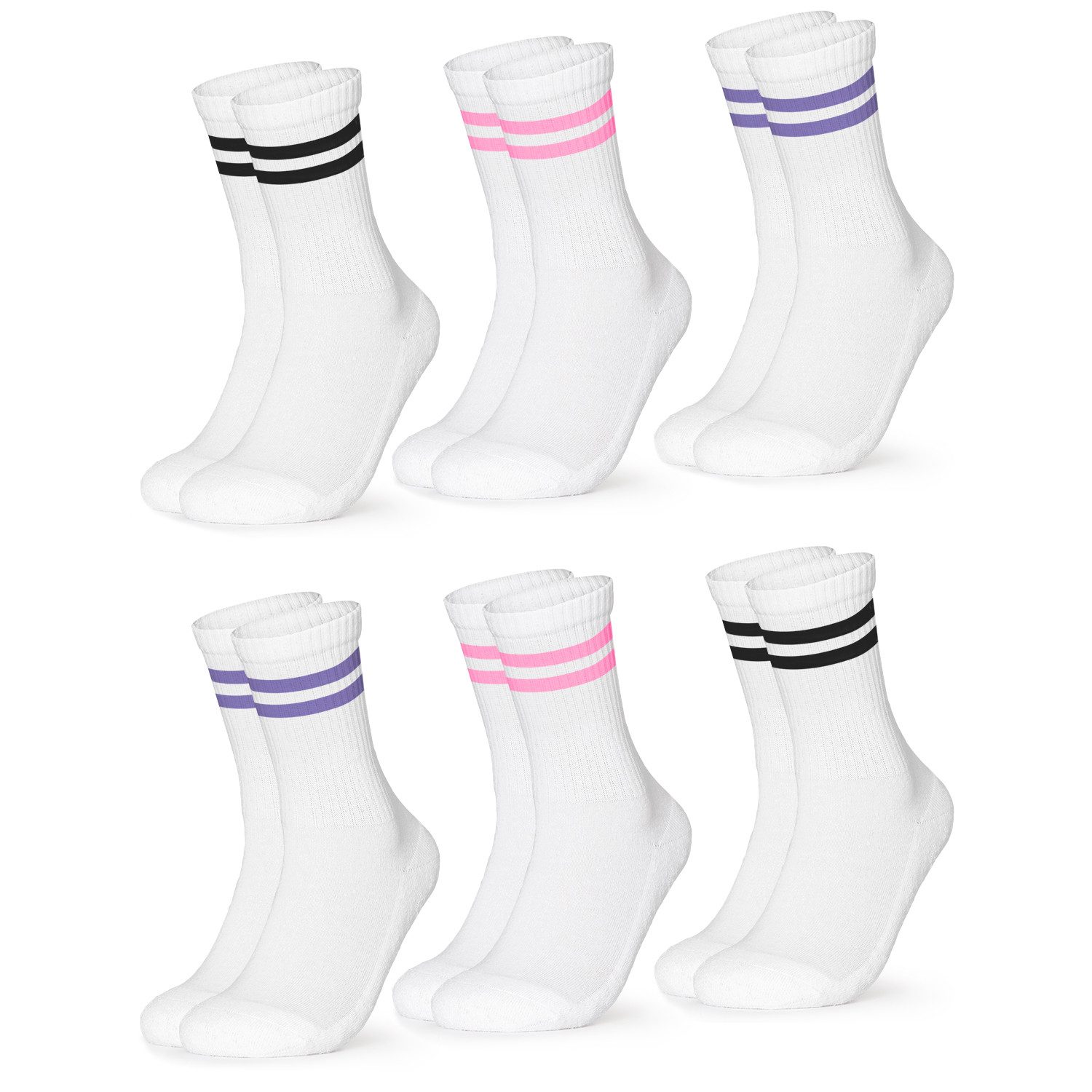 OCCULTO Tennissocken Damen Retro Tennis Socken 6er Pack (Modell: Serena) (6-Paar)