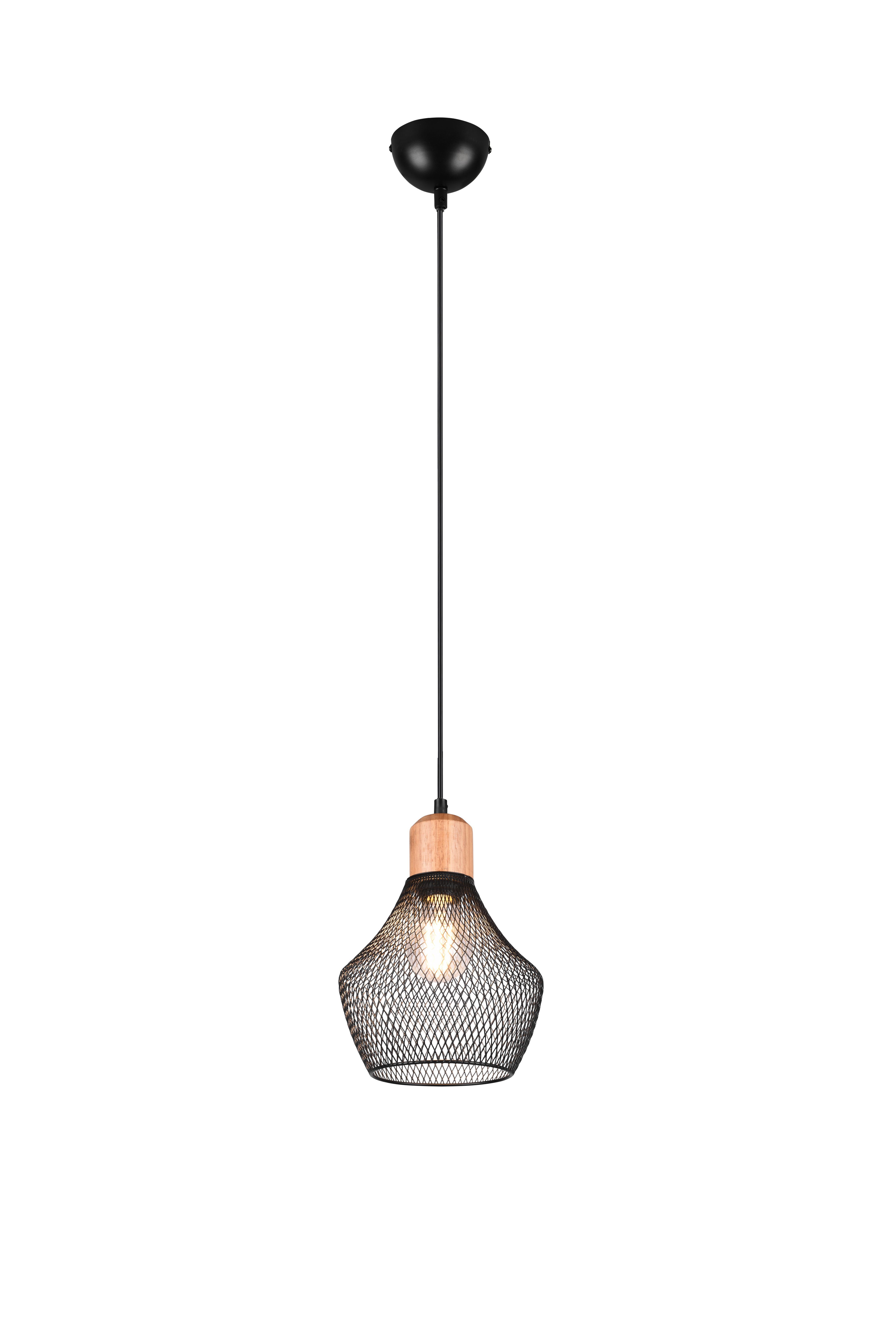 lightling Pendelleuchte Valentina, höhenverstellbar, ohne Leuchtmittel, moderne Korblampe mit Schirm aus Drahtgeflecht und Holzelementen