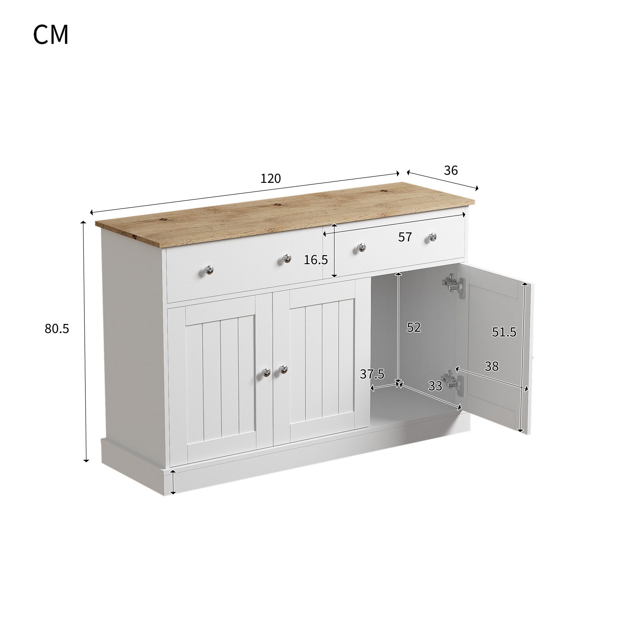 Merax Sideboard, mit 2 Schubladen und 3 Türen, Kommode Landhaus, Buffet, Anrichte