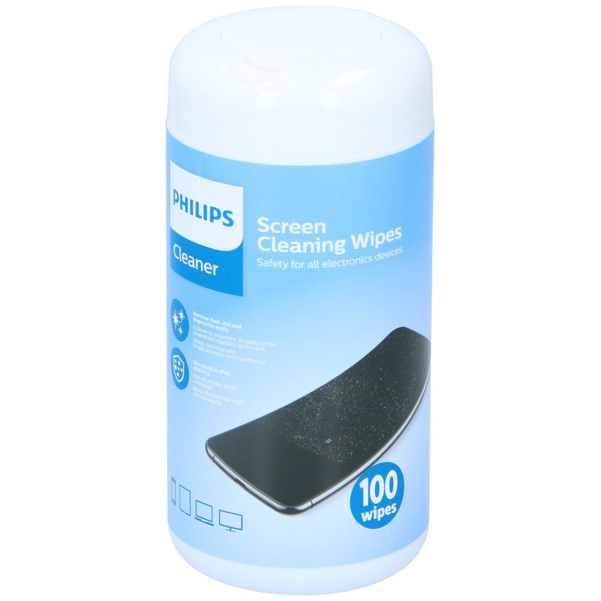 Philips Philips Reinigungstücher 100 Stücke Bildschirmreinigungstuch (Papier, 8x8 cm)