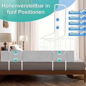 Clanmacy Bettschutzgitter Rausfallschutz Bett 5-Loch Höhenverstellbar Bettgitter 150cm (und strapazierfähigem Polyester Canvas Material 150-200cm), aus Metall