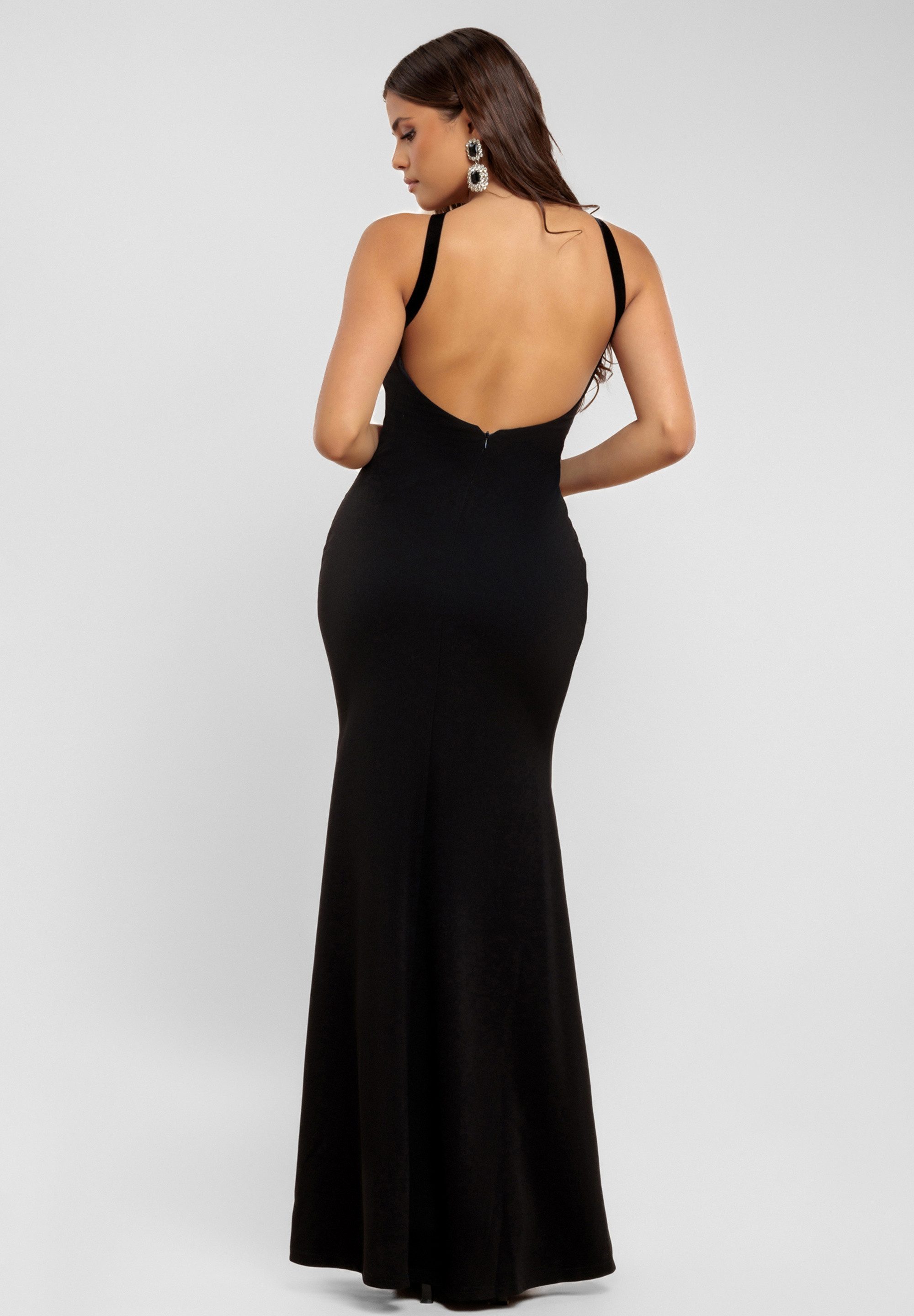 Goddiva Maxikleid Racer Neck Corsage Scuba Maxi langes Kleid