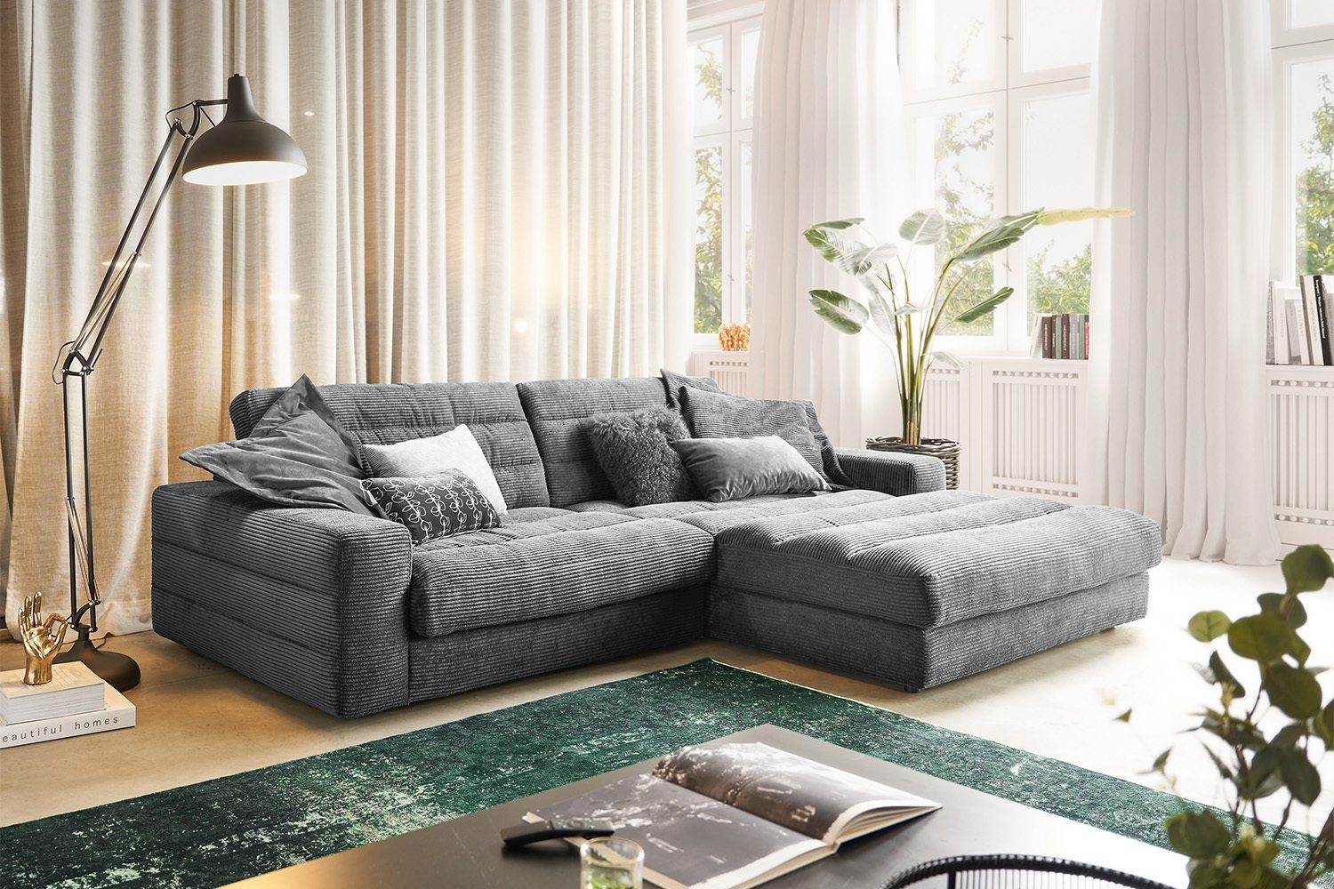 KAWOLA Ecksofa LANA, Sofa Cord Recamiere rechts od. links versch. Größen und versch. Farben grau
