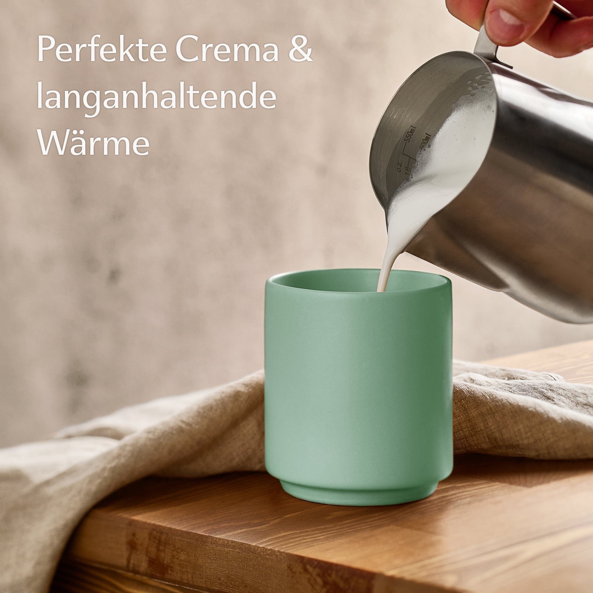 Cosumy Cappuccinotasse Cappuccino Tassen Groß 4er Set - Pastellfarben aus Keramik, 4-tlg., Keramik, Hitzebeständiges Stapelbares Design - Entworfen für Latte Ar – Bild 5 von 5