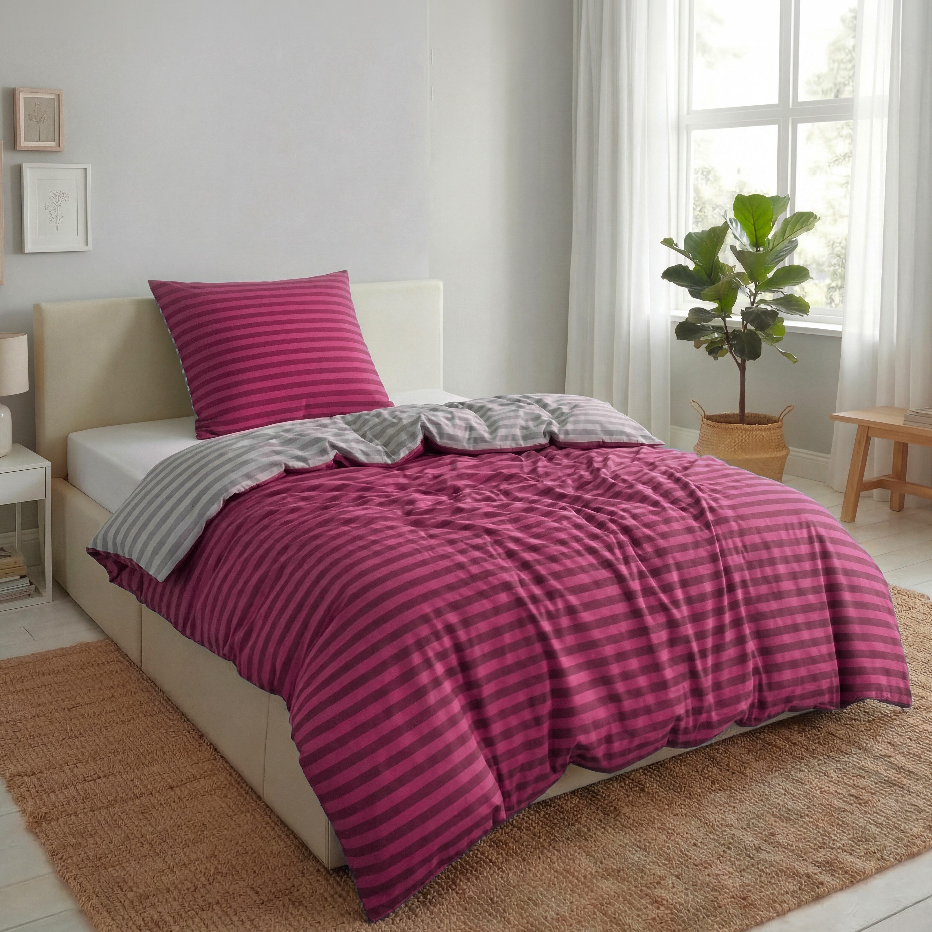 Malika Bettwäsche 155x220 + 80x80 cm atmungsaktiver Baummwoll Renforce Bettbezug, Renforce Baumwolle, 2 teilig, Für Allergiker geeignet, pflegeleicht, angenehm weicher Stoff