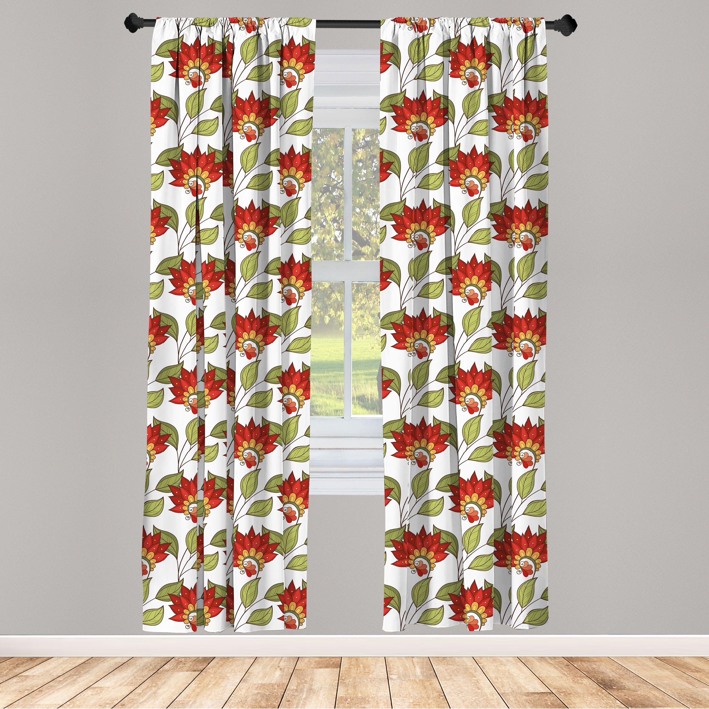 Gardine Vorhang für Wohnzimmer Schlafzimmer Dekor, Abakuhaus, Microfaser, Blumen Frühlings-Blätter und Blumen