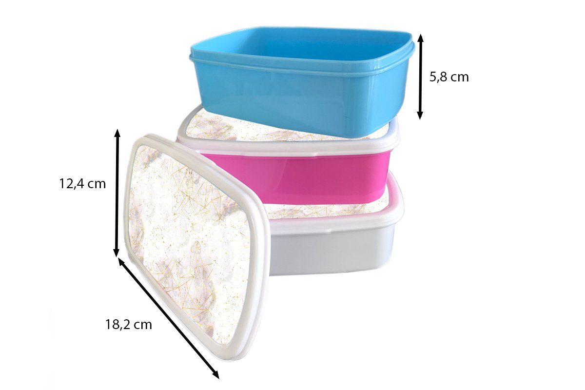 MuchoWow Lunchbox - Brotbox für Kunststoff, Brotdose, weiß - und Mädchen Kinder für Marmor und (2-tlg), Erwachsene, Jungs Geometrie Gold