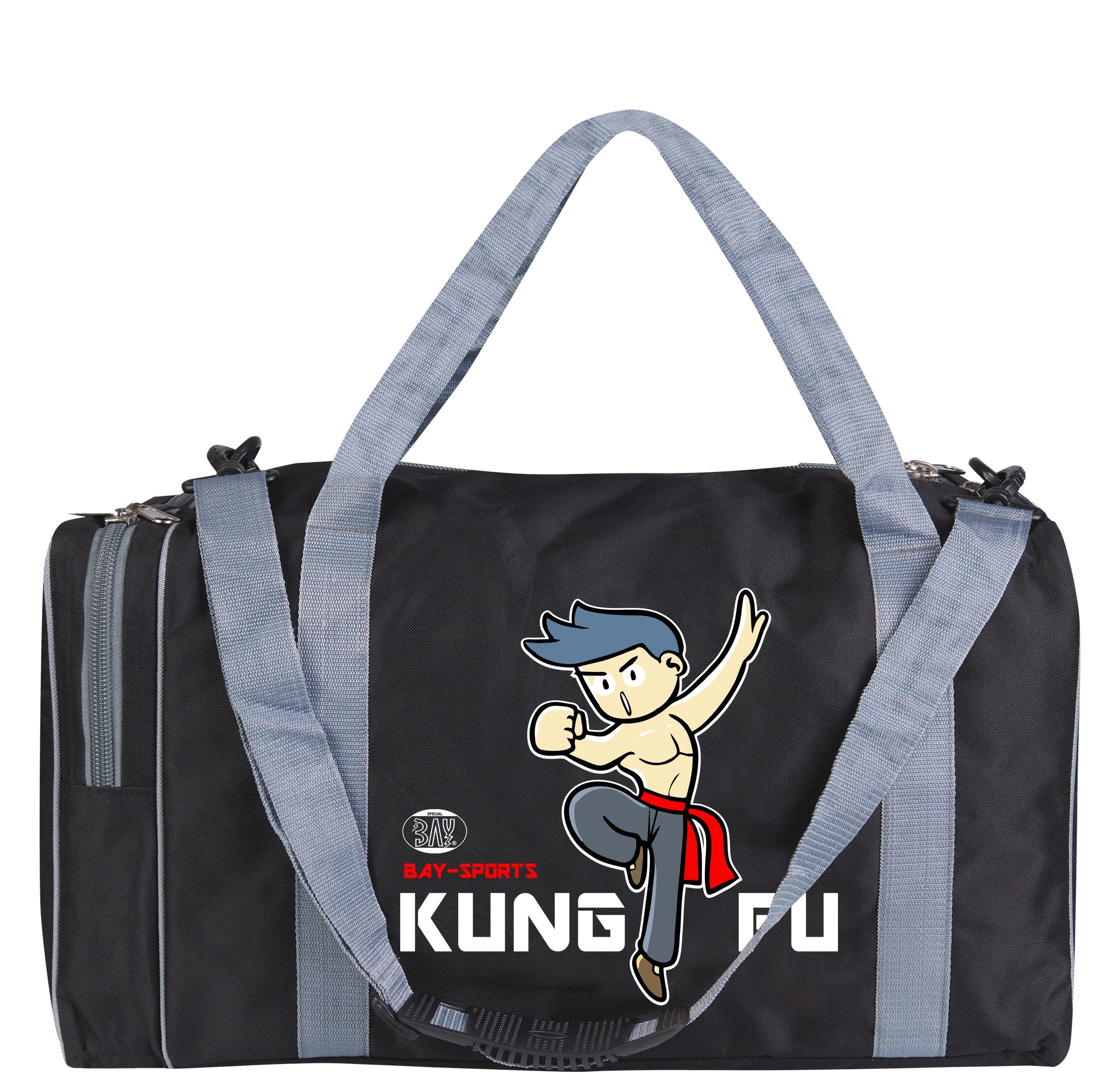 BAY-Sports Sporttasche Kung Fu Trainingstasche für Kinder Wing Chun Shaolin Kindertasche grau (Stück), Für kleine Nachwuchsfighter, 50 cm, aufgeweckten Design Mädchen/Jungs