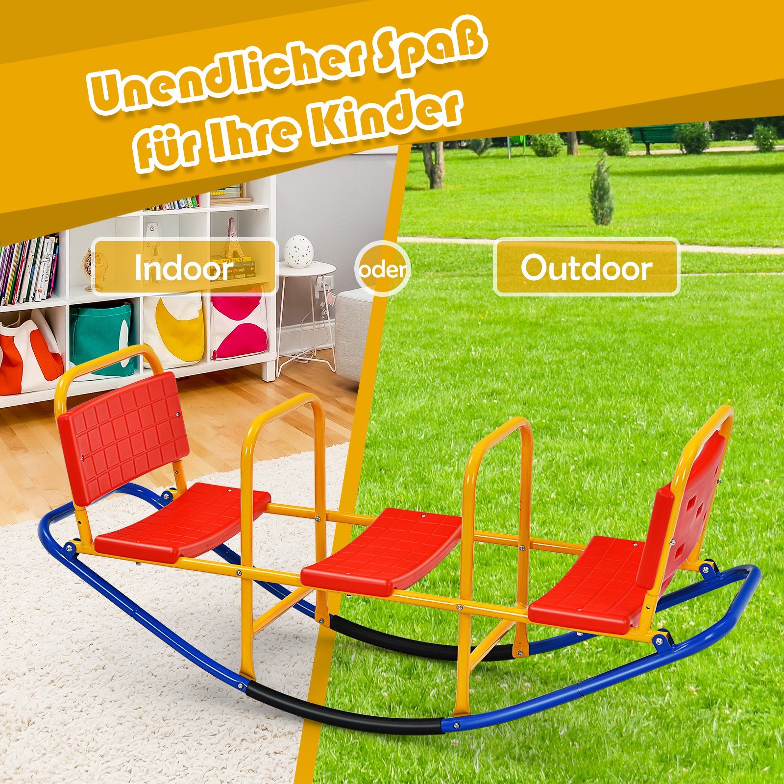 COSTWAY Wippe Gartenwippe mit 3 Sitzer, bis 100 kg