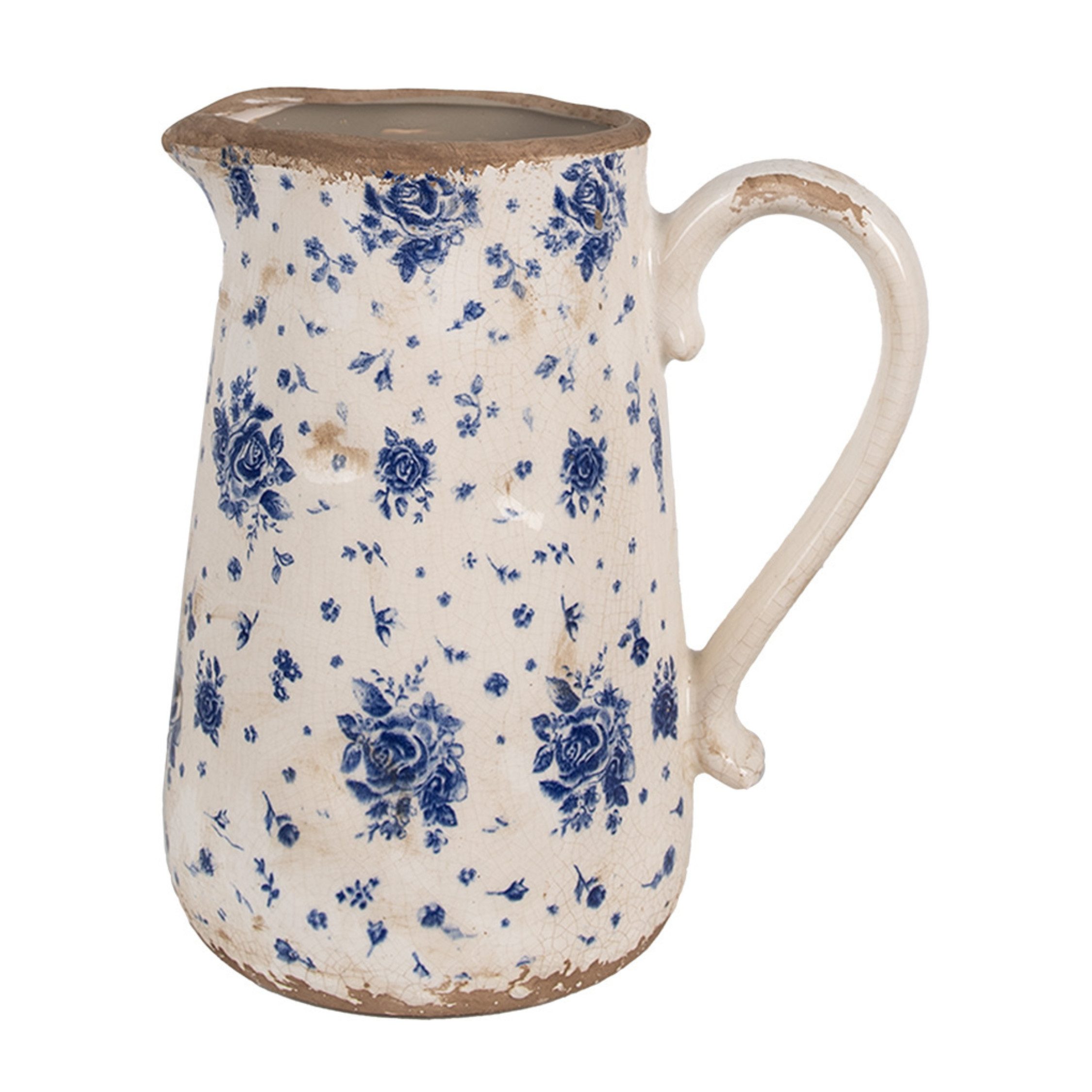 Clayre & Eef Dekovase Clayre & Eef dekorative Kanne Blau Beige mit Rosenmotiv