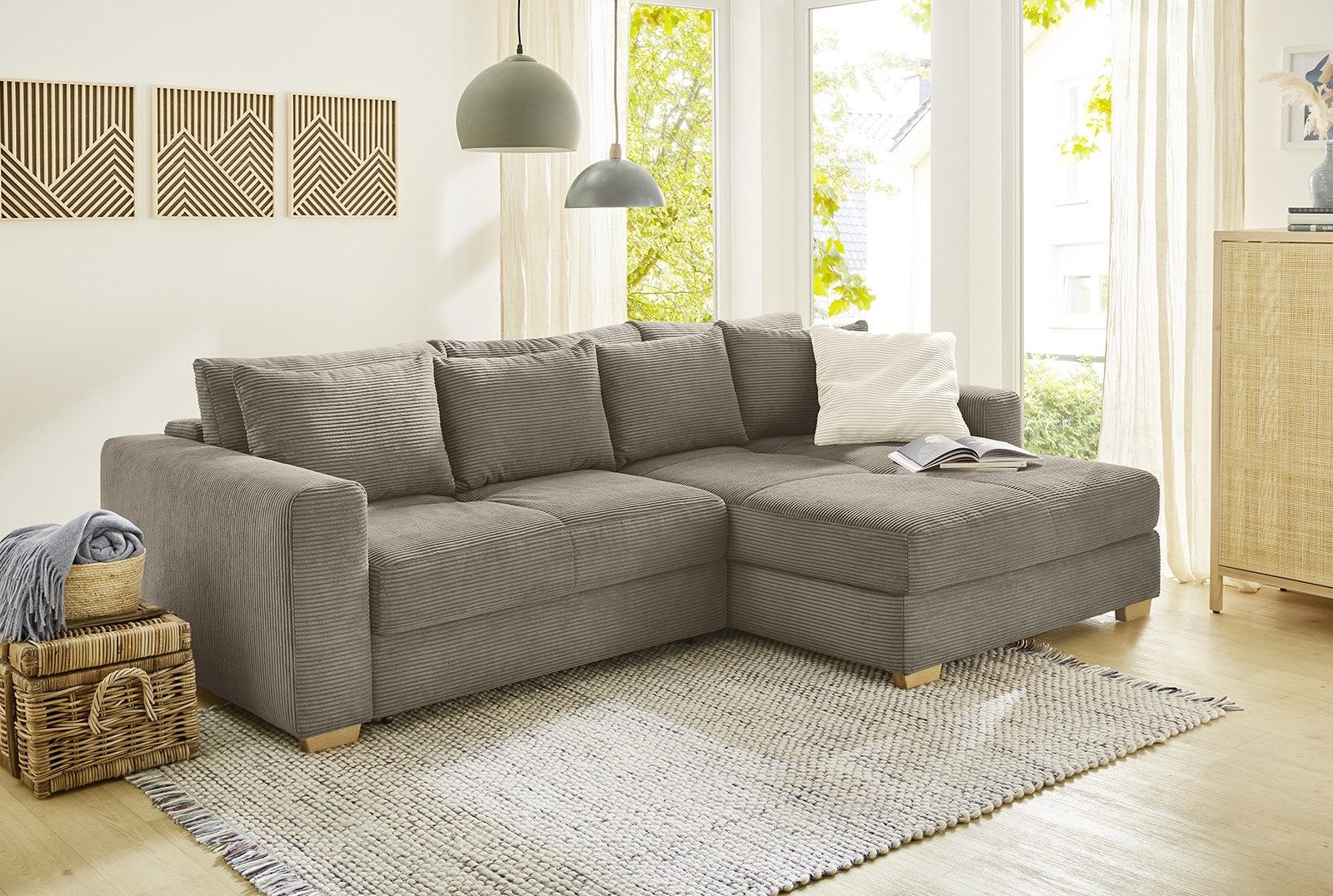 Ecksofa mit Schlaffunktion Cord Grau 190 x 290 cm KAMPEN günstig online kaufen