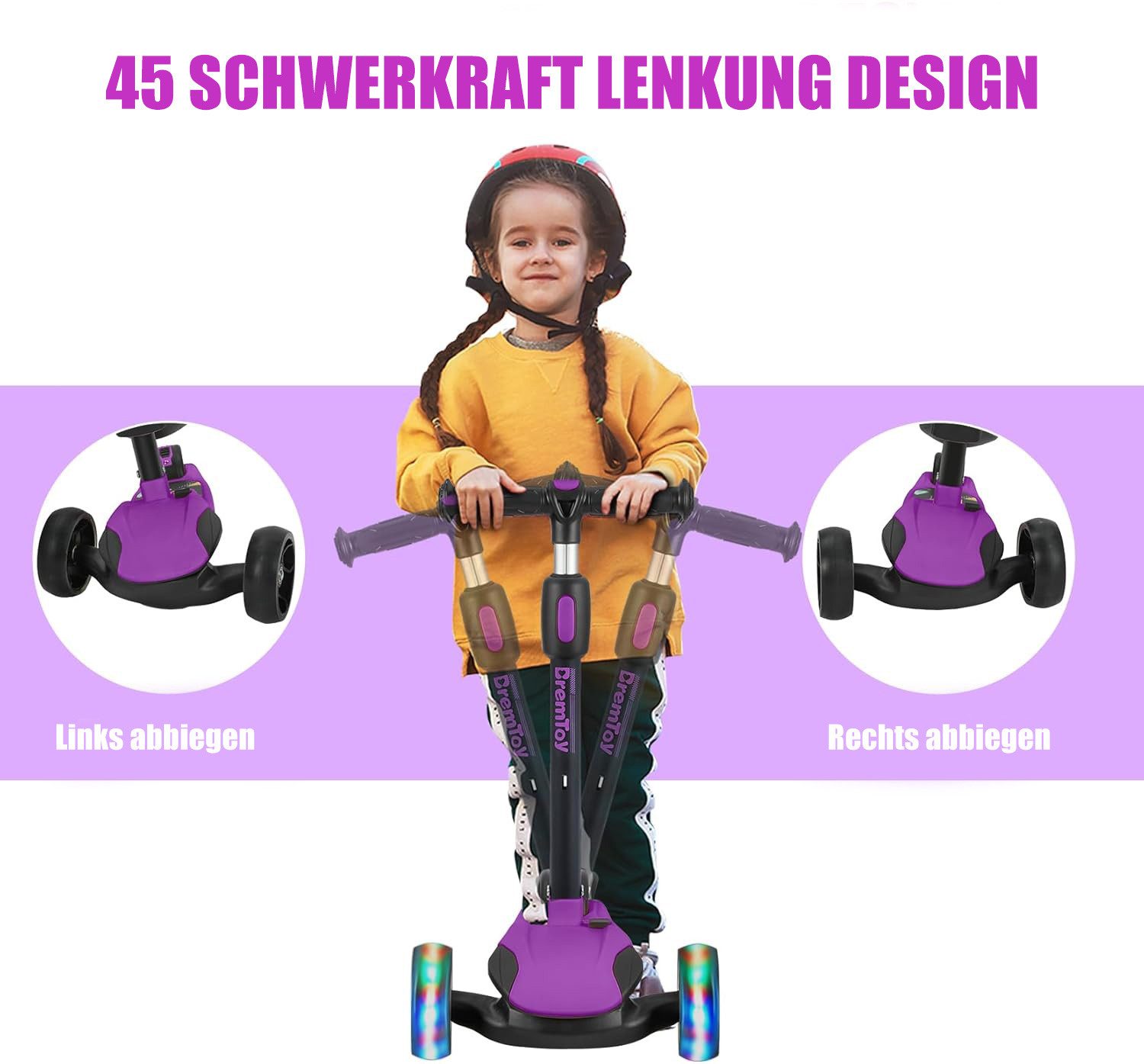 BremToy Dreiradscooter Kinderroller Tretroller Faltbarer Scooter 1-14 Jahre – Bild 4 von 5