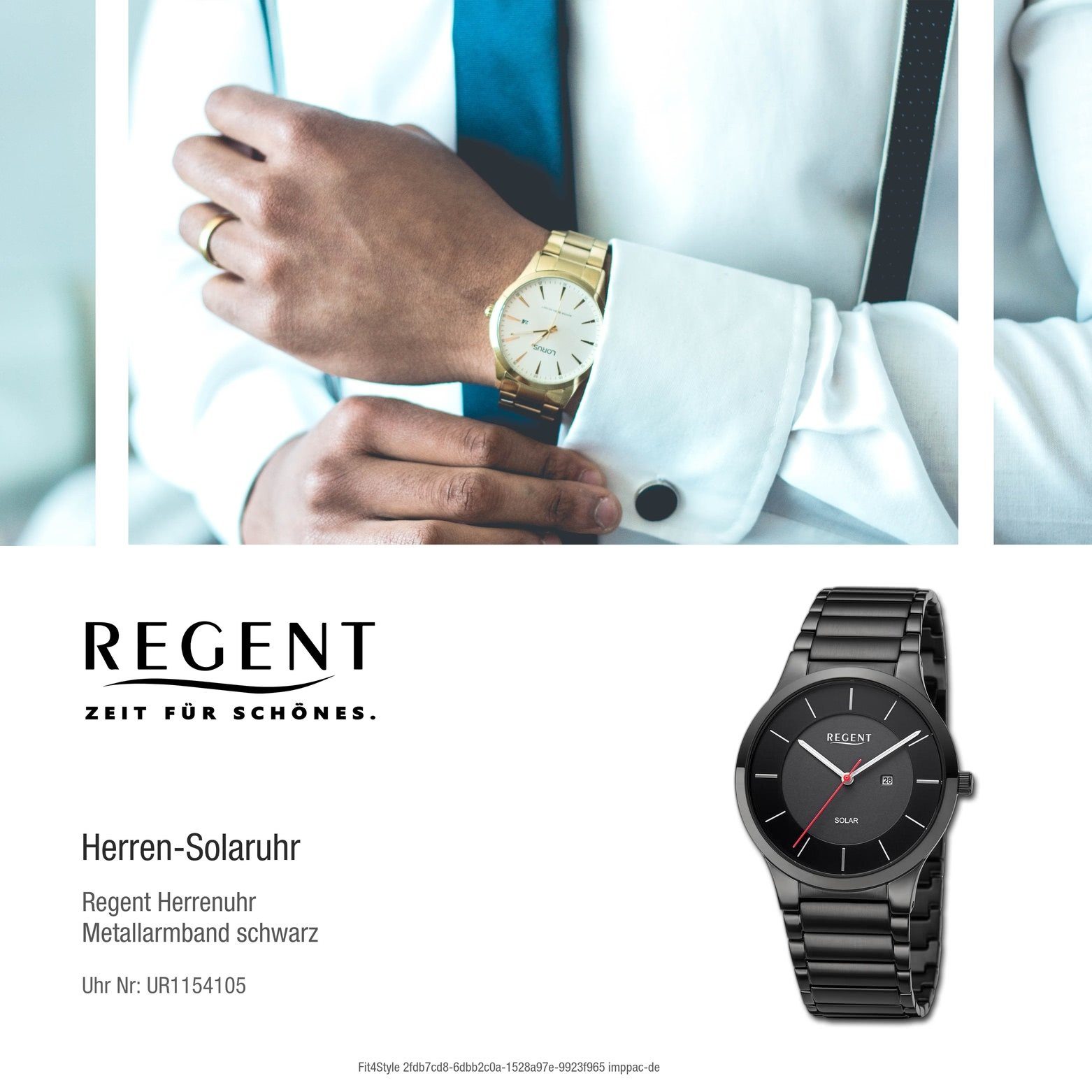 Regent Herren Metallarmband Solaruhr Solaruhr extra rund, Herren Analog, 38,5mm), (ca. Solaruhr Regent groß