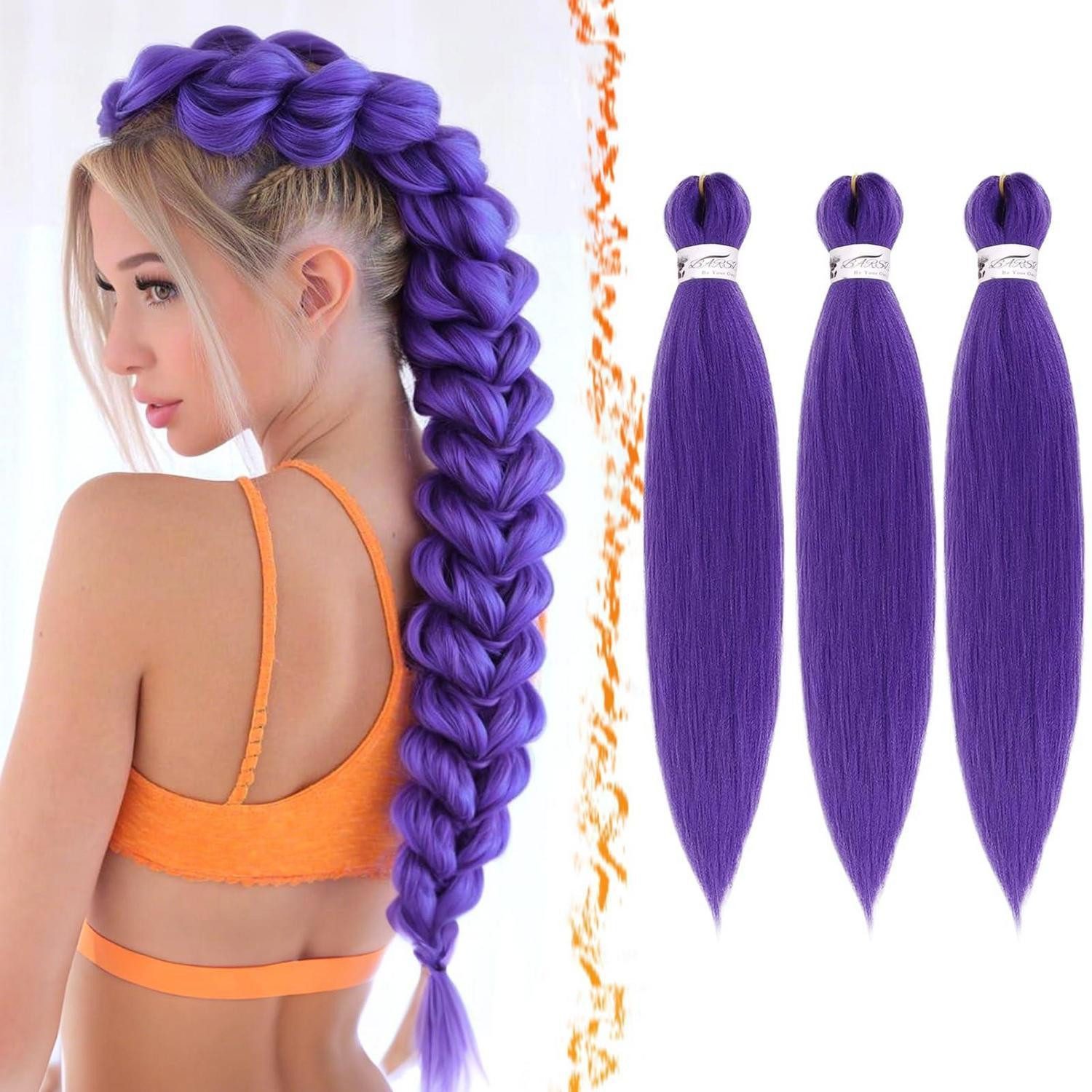LuxusKollektion Kunsthaar-Extension Extensions PreStretched Braiding Synthetik Crochet Yaki 66cm Lila