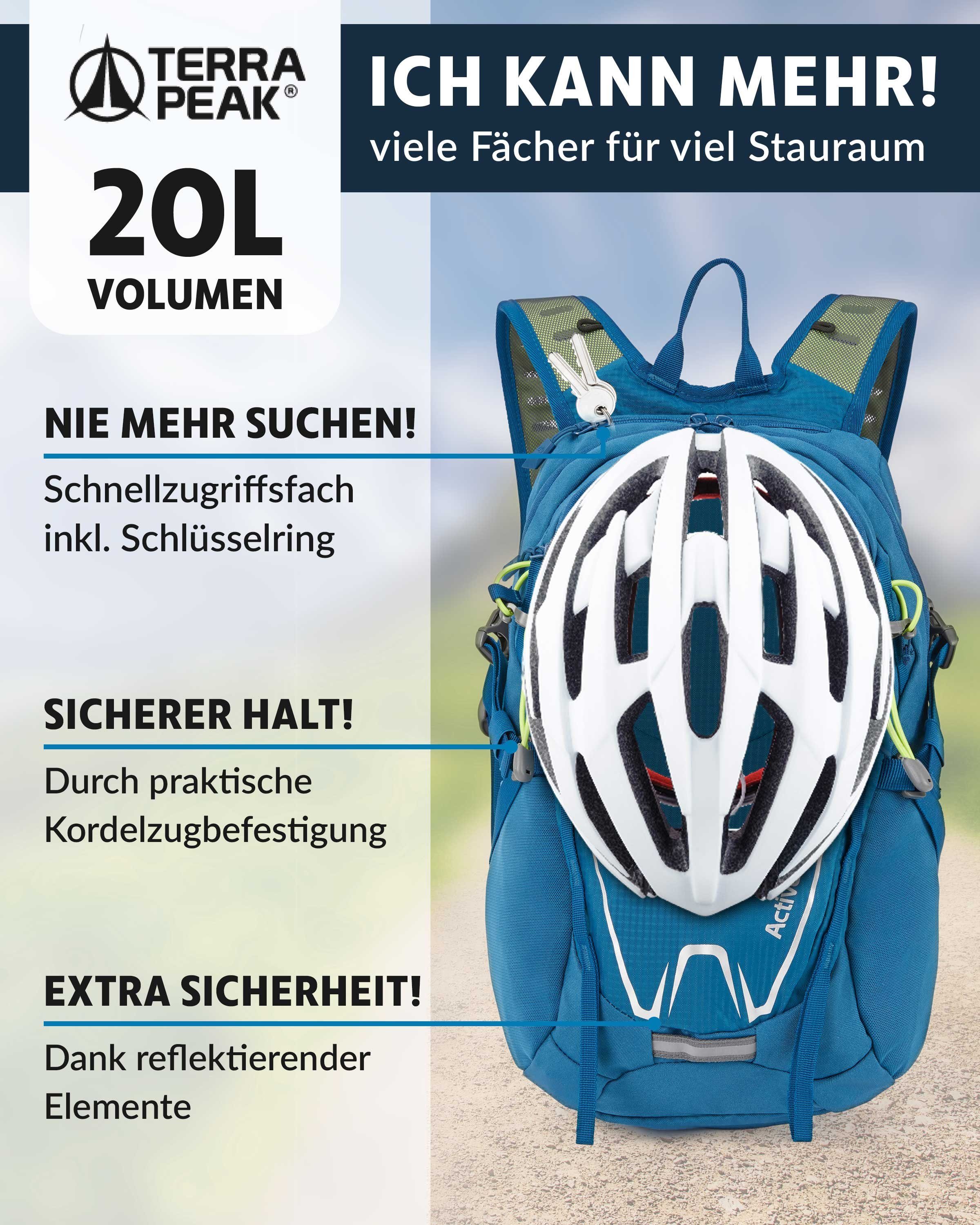 mit Hüftgurt 20L Reißverschluss Trekkingrucksack Terra Sportrucksack Blau YKK Peak Active klein mit 20,