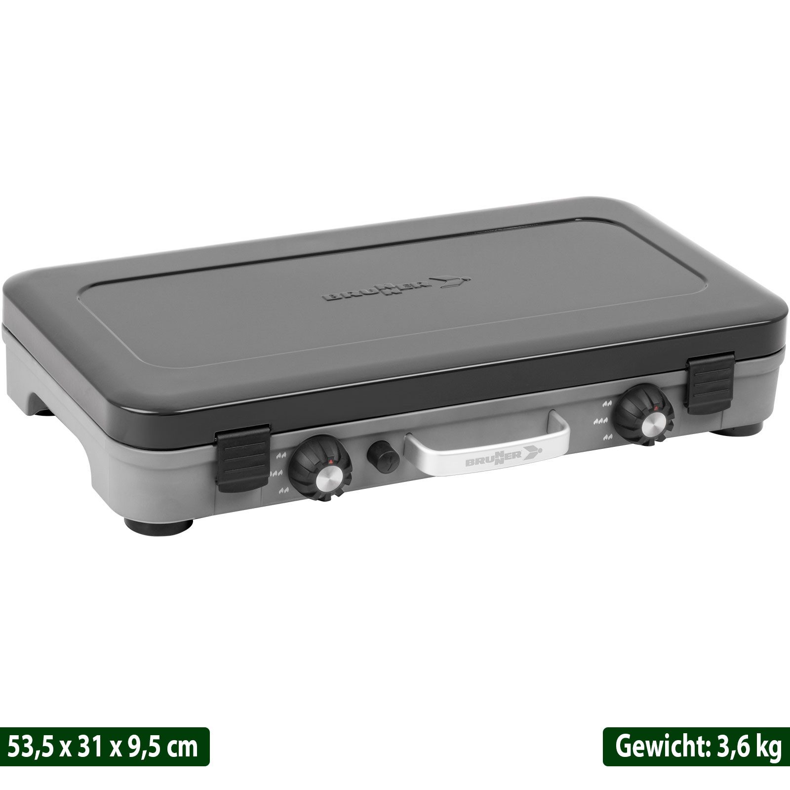 BRUNNER Gaskocher BRUNNER POWERKOOK Camping Gaskocher 2-flammig + Regler + Schlauch, (30mbar - Mit Gasregler + Gasschlauch) – Bild 5 von 5