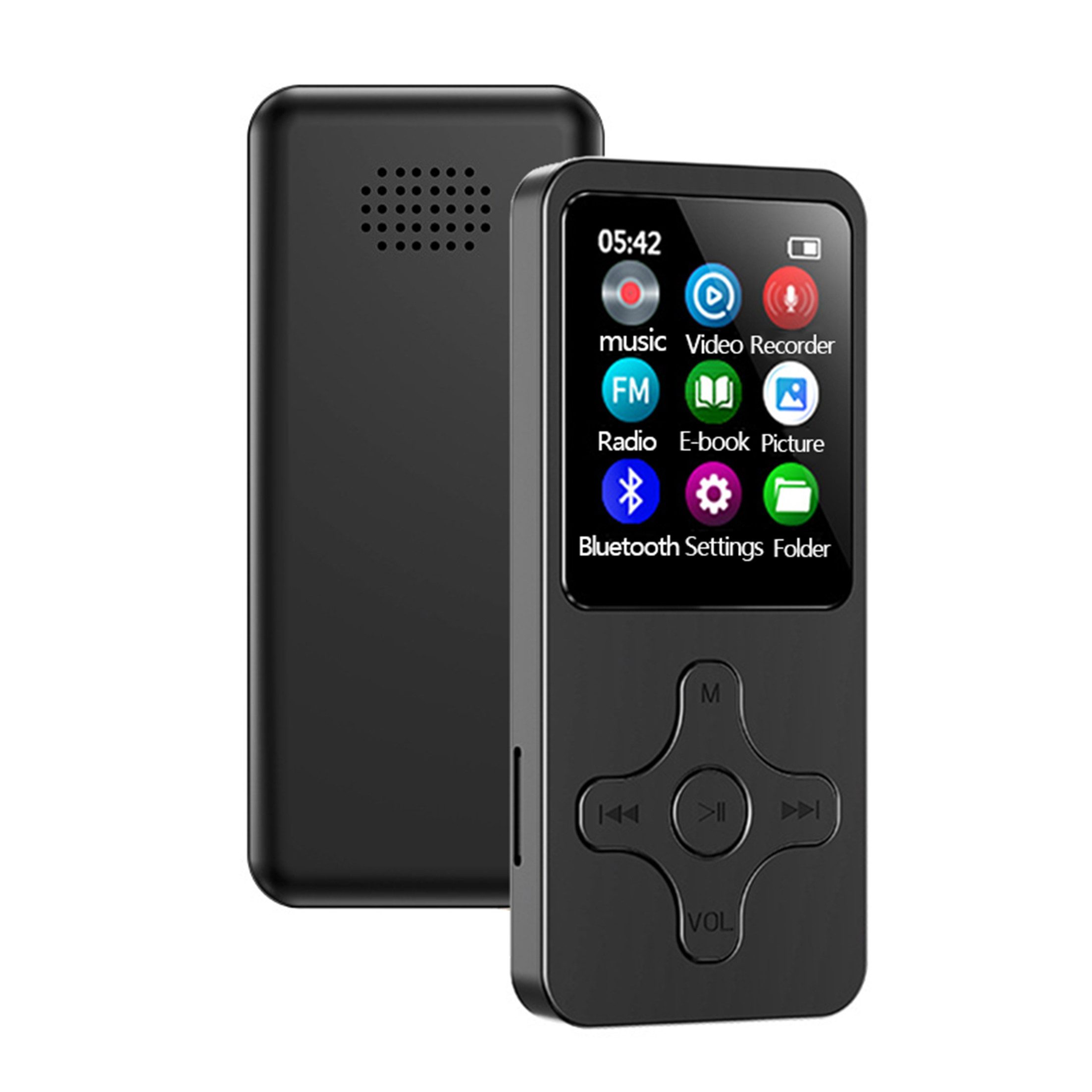 KINSI Bluetooth MP3/MP4 Player 1,8" Display, Tragbarer Musikplayer MP4-Player (16 GB, mit Aufnahme, Wecker, E-Book & individuellem Kreuzdesign)