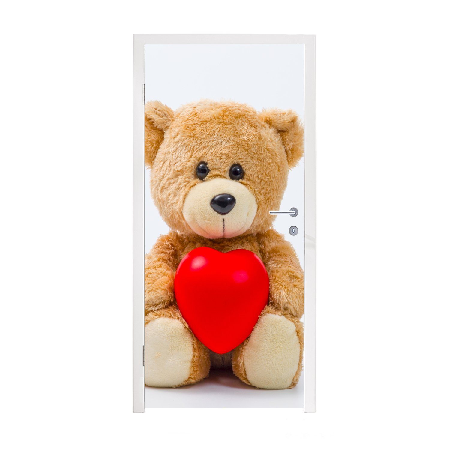 MuchoWow Türtapete Ein Teddybär zum Valentinstag, Matt, bedruckt, (1 St), Fototapete für Tür, Türaufkleber, 75x205 cm