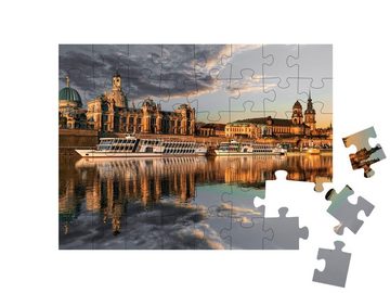 puzzleYOU Puzzle Stadtsilhouette an der Elbe bei Sonnenuntergang, 48 Puzzleteile, puzzleYOU-Kollektionen Elbe