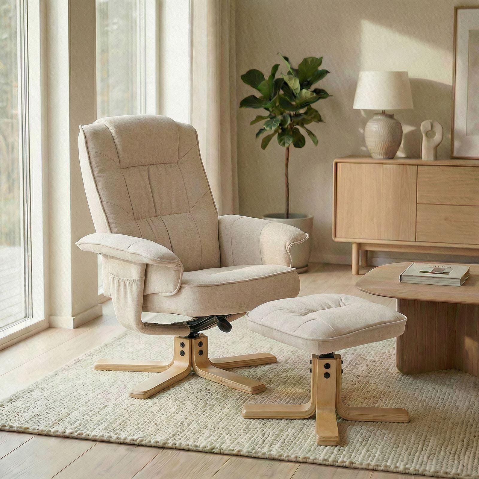 IDIMEX Relaxsessel CHARLY, Fernsehsessel mit Hocker, TV-Sessel neigungsverstellbar Stoff beige