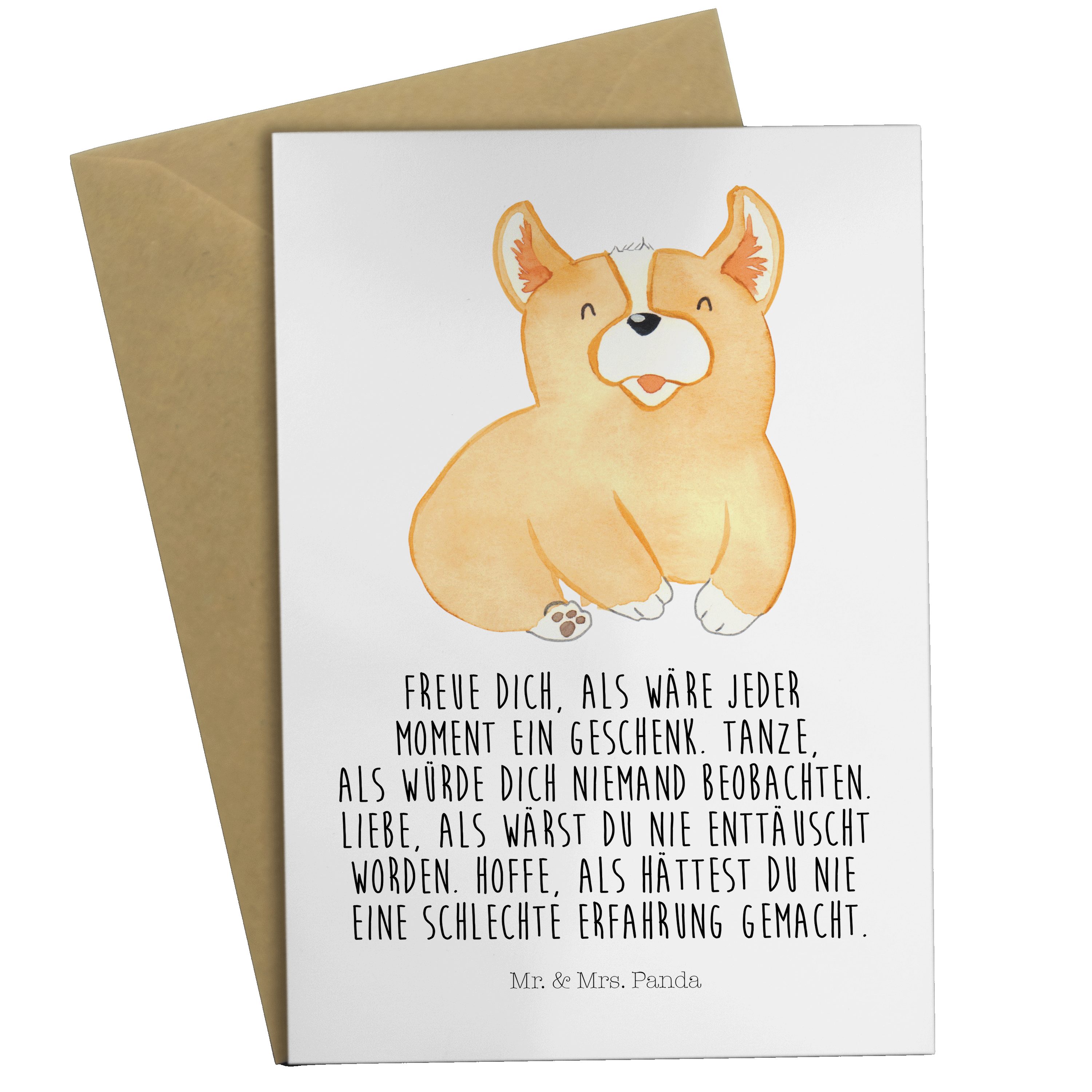 Mr. & Mrs. Panda Grußkarte Corgie - Weiß - Geschenk, Geburtstagskarte, britisch, Hundespruch, Be