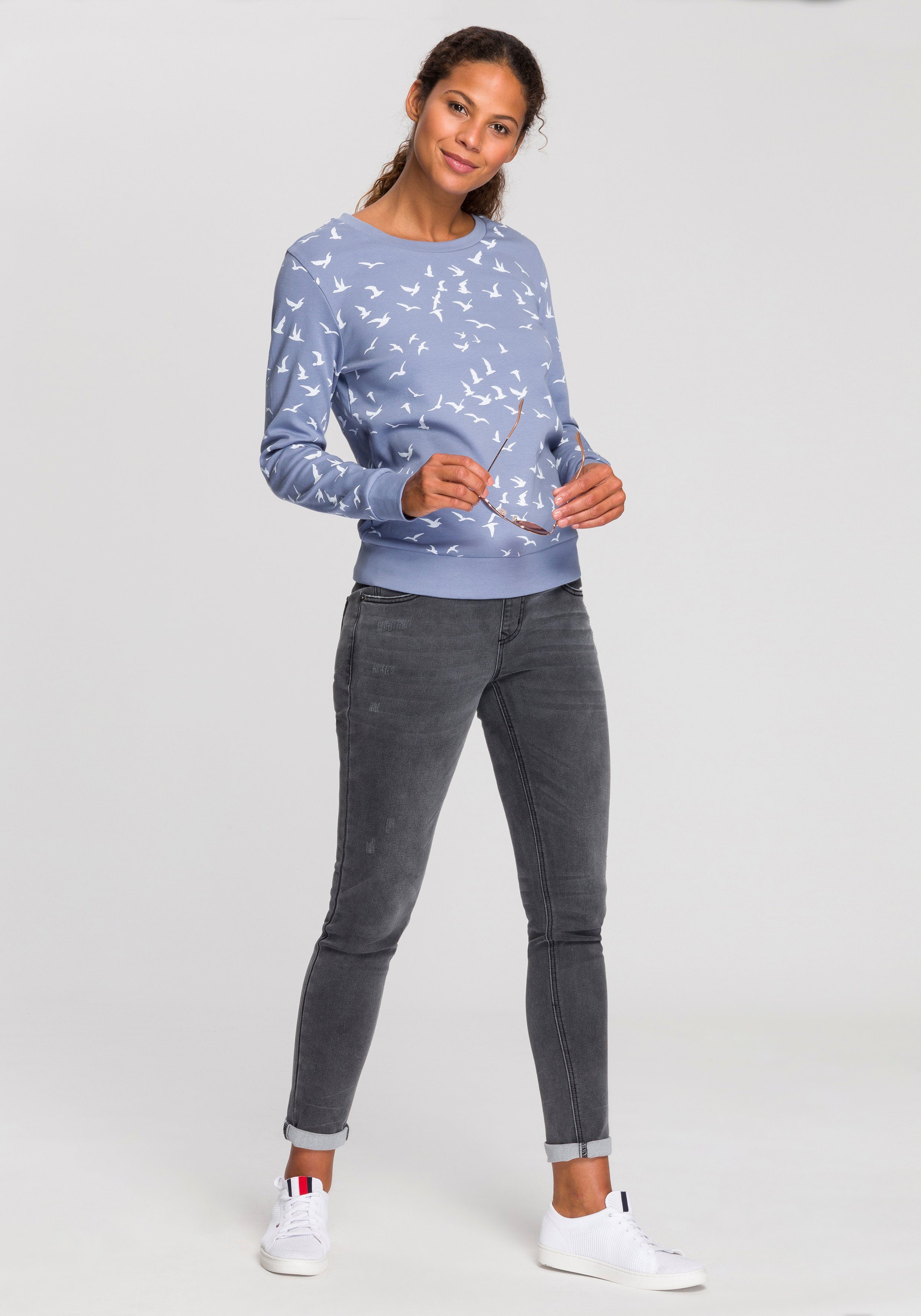 KangaROOS Sweatshirt mit modischem mittelblau Minimal-Allover-Print