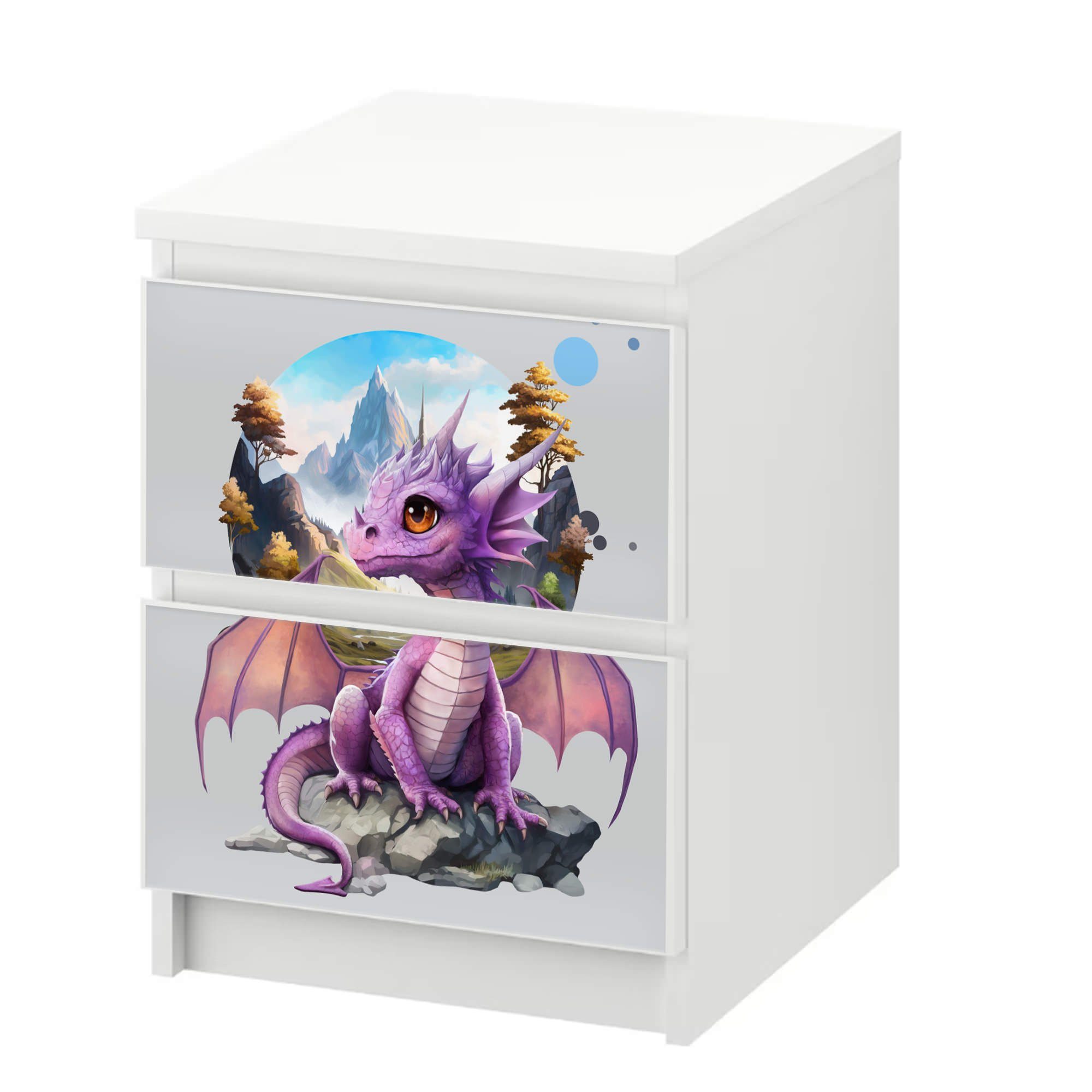 Sunnywall Möbelfolie passend für IKEA Malm Kommode Schrankfolie Aufkleber Drache auf Fels, blasenfreie selbstklebende Folie (SCHRANK NICHT INKLUSIVE)