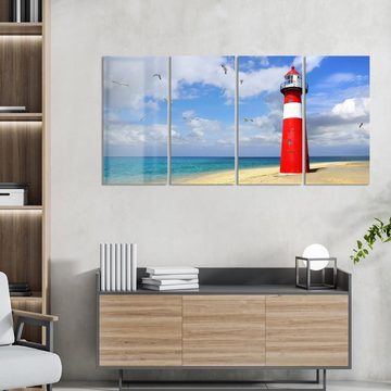 DEQORI Glasbild 'Möwen umsegeln Leuchtturm', 'Möwen umsegeln Leuchtturm', Glas Wandbild Bild schwebend modern