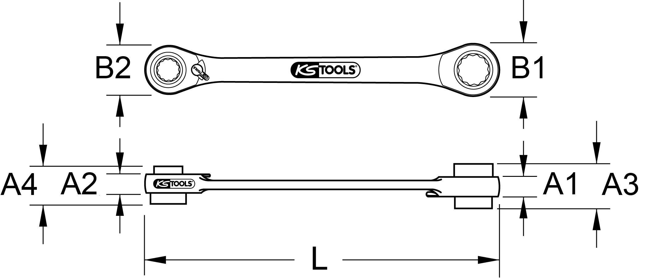 Ringschlüssel umschaltbar GEARplus 4 Doppel-Ratschenringschlüssel, KS 1 in Tools 5/16"x1/2"+7/16"x3/8"