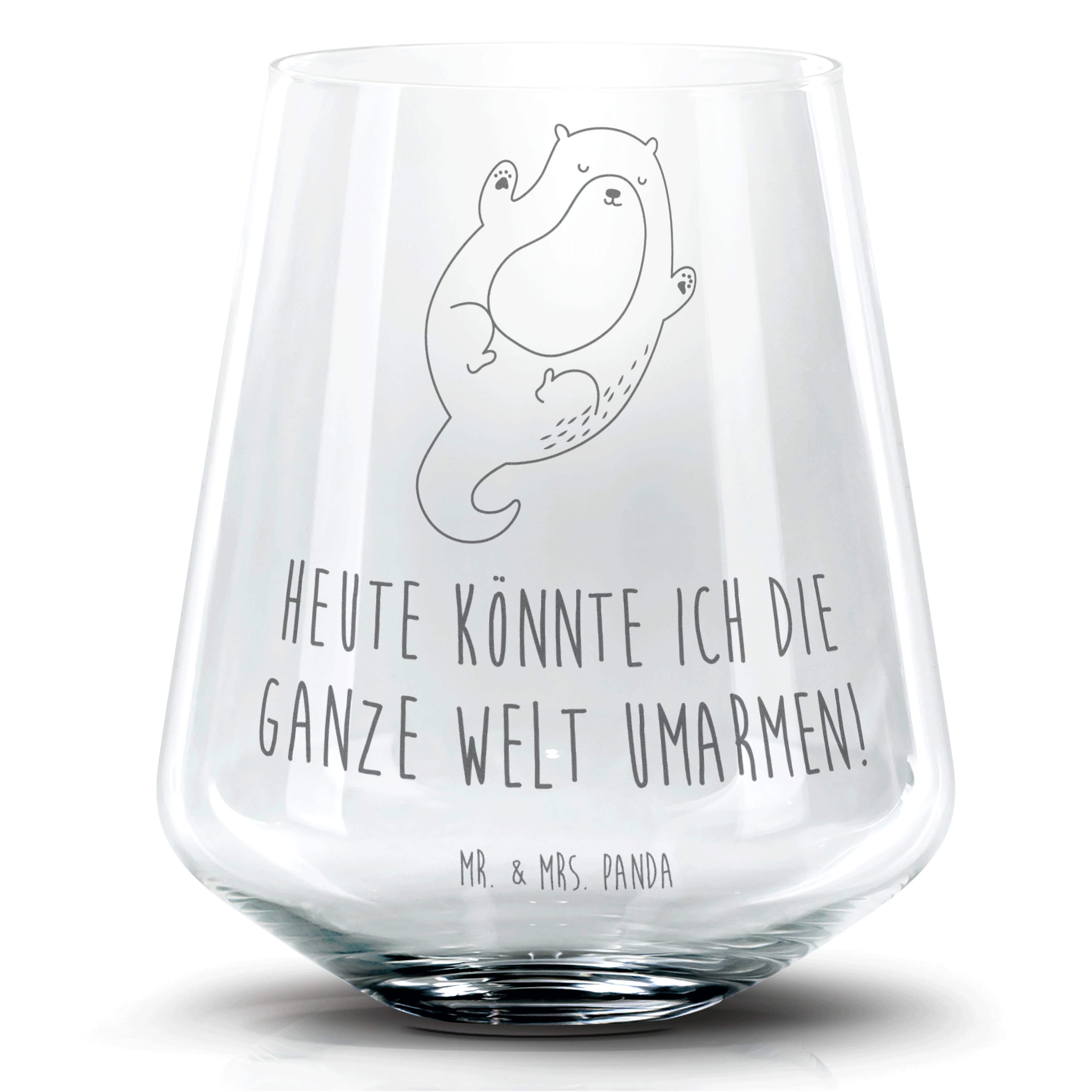 Mr. & Mrs. Panda Cocktailglas Otter Umarmen - Transparent - Geschenk, Cocktail Glas mit Sprüchen, C, Premium Glas, Einzigartige Gravur