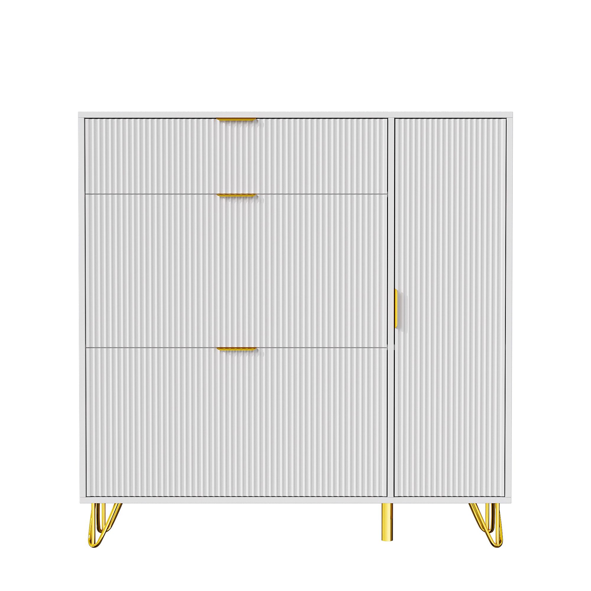 Furnishings Home Schuhschrank mit 3 Klappen Fächer einstellbarer Schuhkipper (1-St) Breite 110 cm, Tief 24 cm Weiß – Bild 5 von 5
