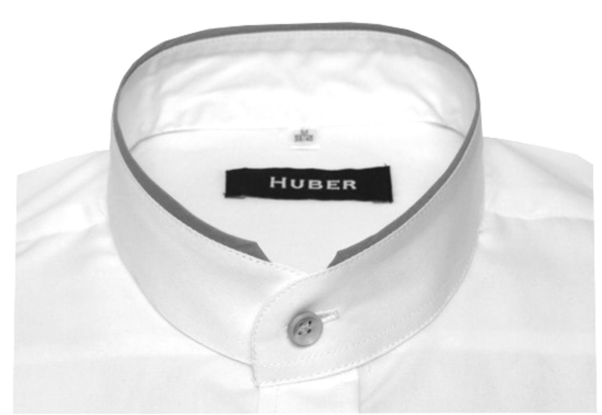 Herren Hemden Huber Hemden Langarmhemd HU-0076 Stehkragen, Kontraststoff in grau, Knopfleiste, Regular Fit - bequeme Form, Made 