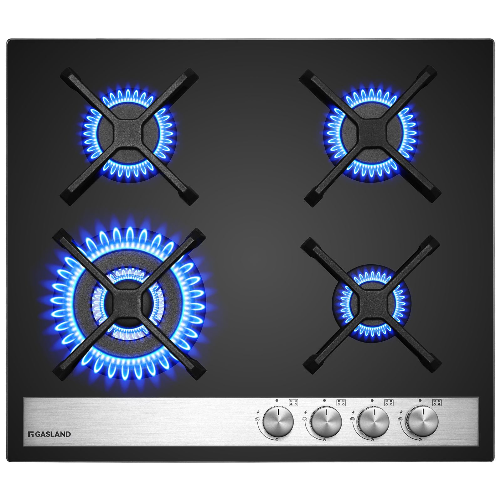 GASLAND Gas-Kochfeld Gas Kochfeld mit Wok Brenner, 60 cm Schwarz Glasherd, Butan Gas Kocher 8000 Watt, LPG/Erdgas