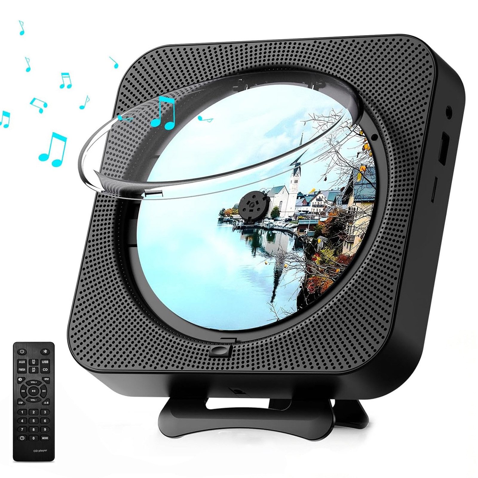 AKKEE Bluetooth CD-Player, FM-Radio und AUX tragbarer, Fernbedienung tragbarer CD-Player (Bluetooth, HiFi-Sound-Lautsprecher)