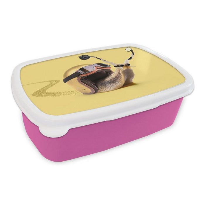 MuchoWow Lunchbox Schnecke - Tiere - Helm - Gelb - Spiegel Kunststoff (2-tlg) Brotbox für Erwachsene Brotdose Kinder Snackbox Mädchen Kunststoff