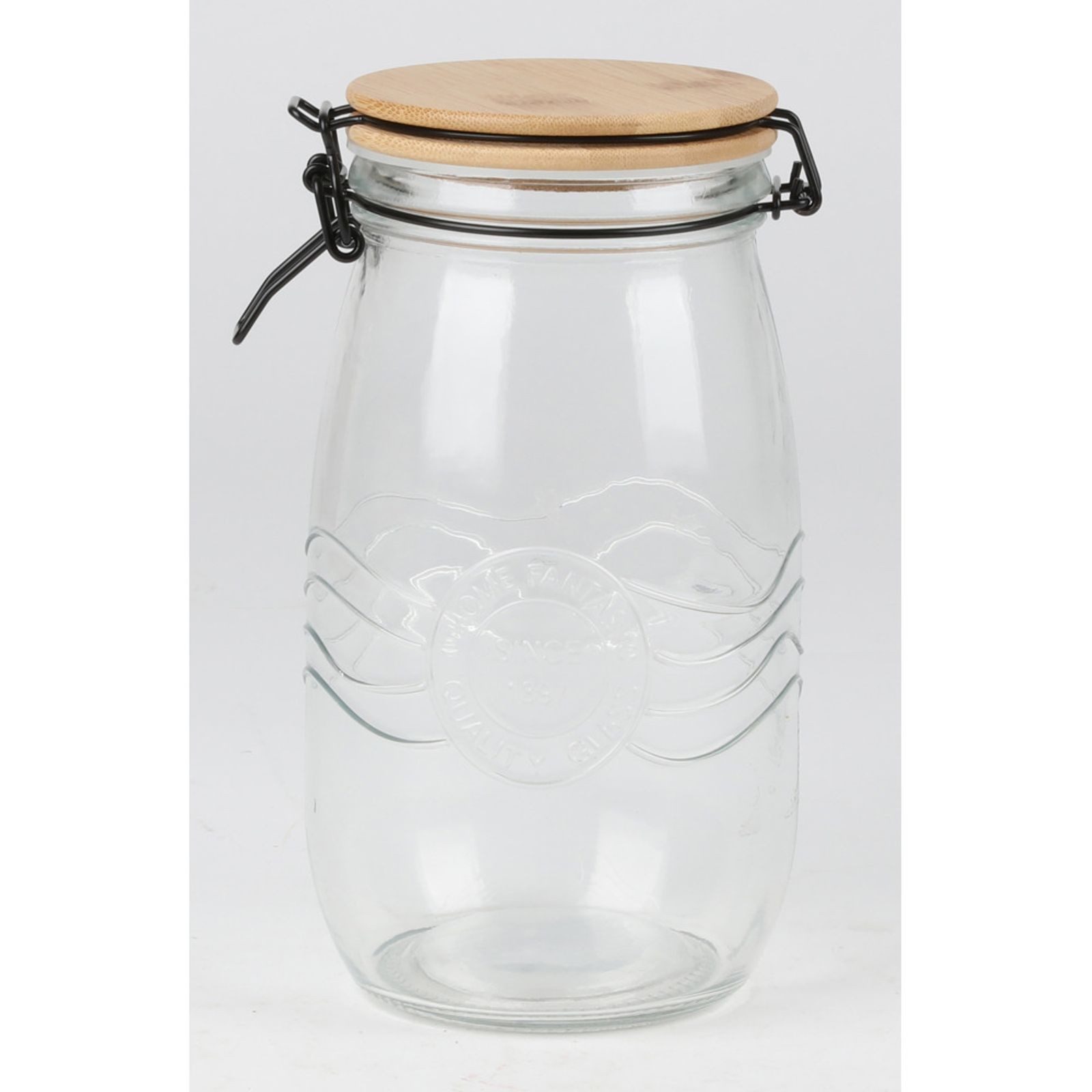 BURI Vorratsglas 12× Drahtbügelglas 1,5 L mit Bambusdeckel – luftdicht & dekorativ, Glas, Aufbewahrungsglas