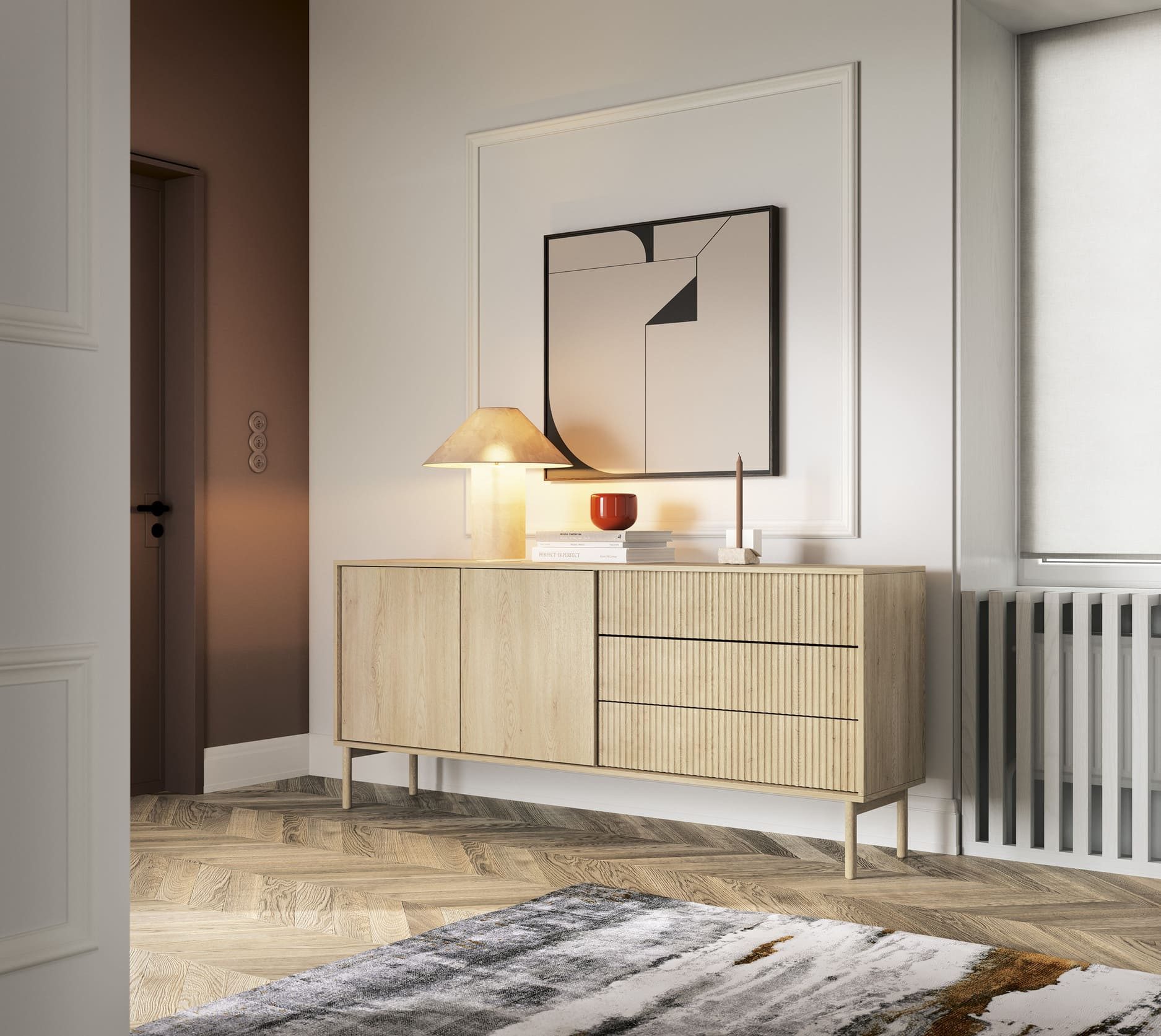 MOEBLO Kommode TAMI 187 2D3S (Eiche Cremona, gerillte MDF-Fronten, Push-to-Open-Schubladen, strukturierte Oberfläche, elegante Details, Japandi-Stil, moderne Linien, 3D-Optik, Sideboard Wohnzimmer Kommode Schlafzimmer Komodenschrank Highboard), (BxHxT): 187,1 × 79,8 × 39,5 cm