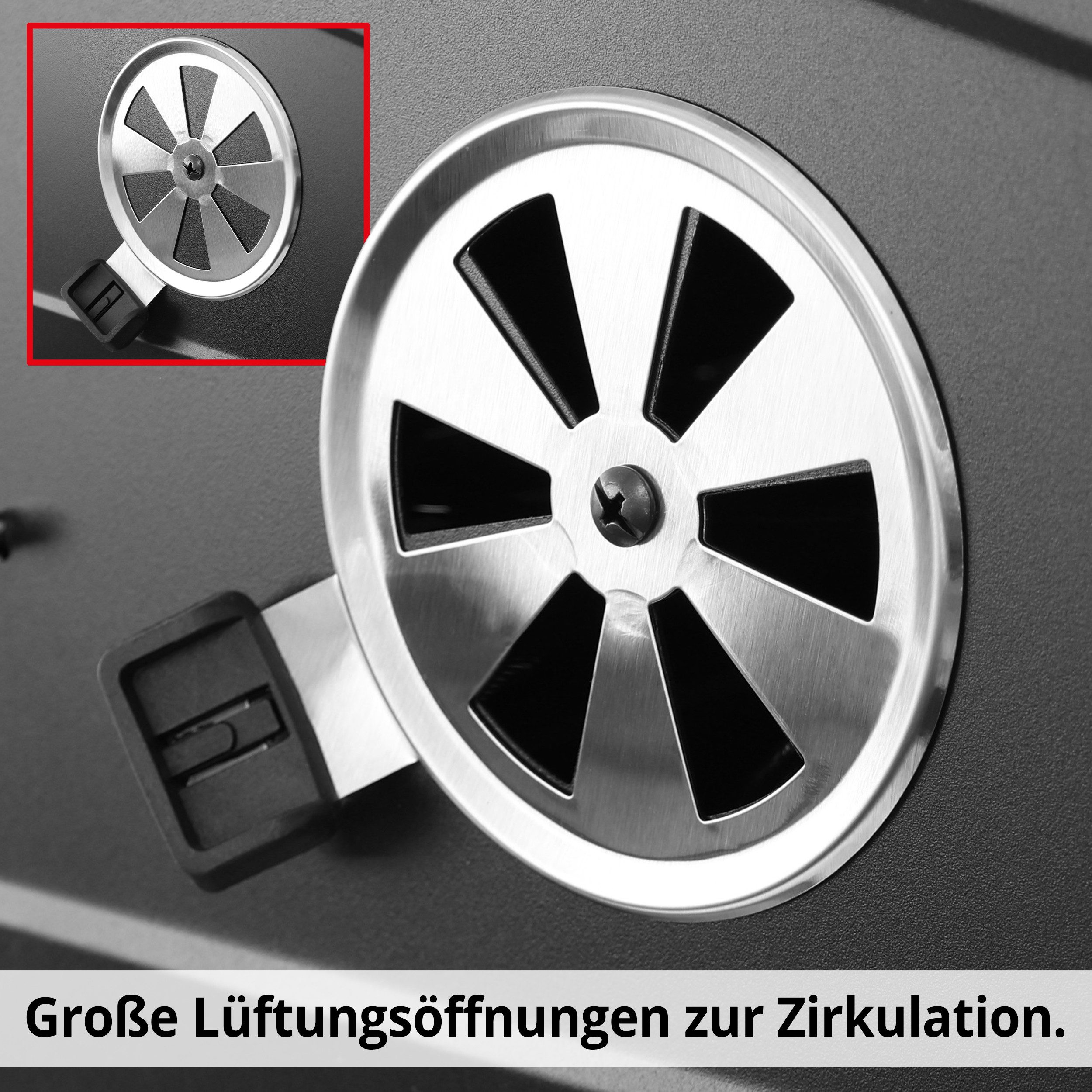 Hecht Holzkohlegrill XXL mit Deckel Thermometer Transporträder, integrierter Flaschenöffner, Ascheschublade – Bild 5 von 5